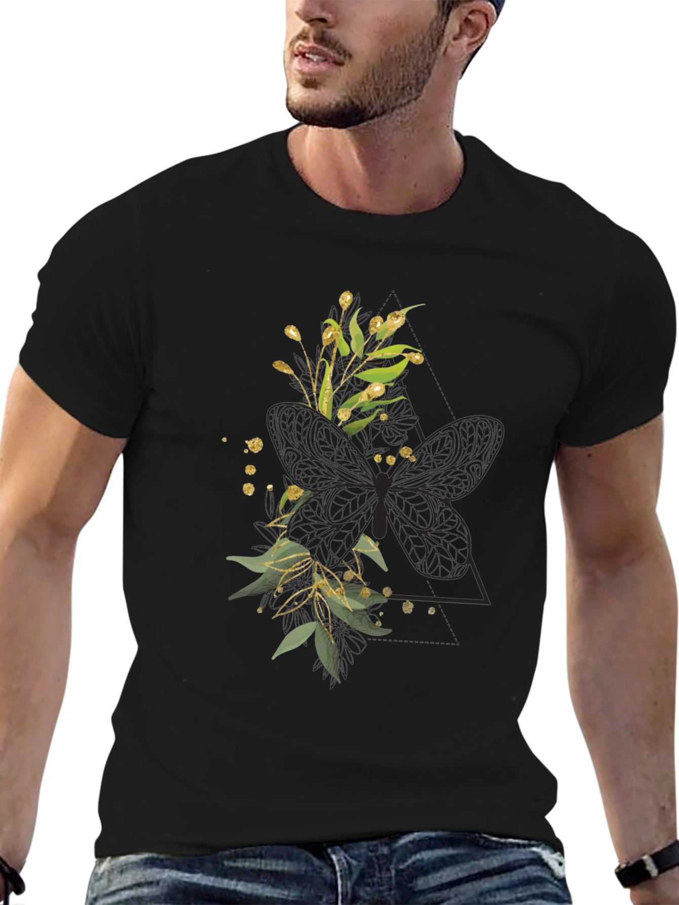 Floral Butterfly Graphic Tee - Stylish Black T-Shirt
