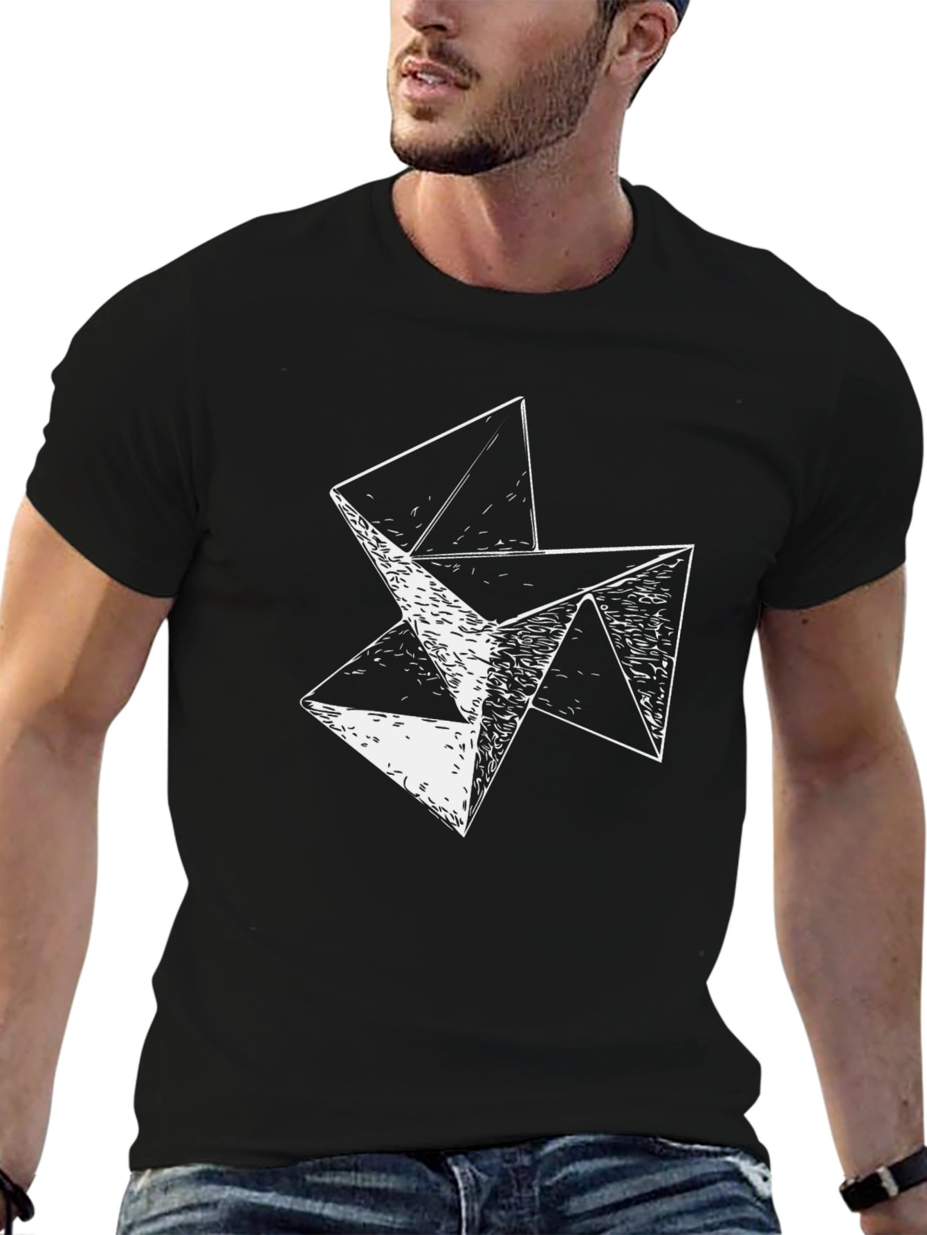 Abstract Geometric Triangle Graphic Tee - Black