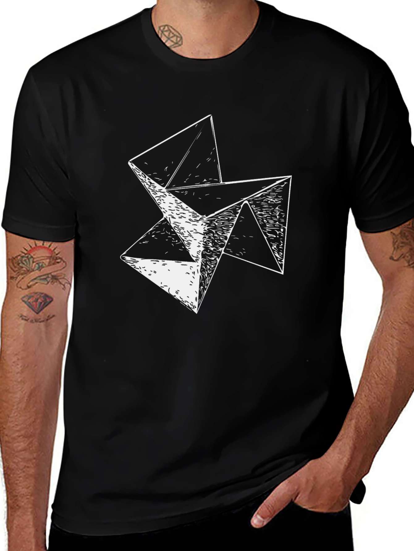 Abstract Geometric Triangle Graphic Tee - Black
