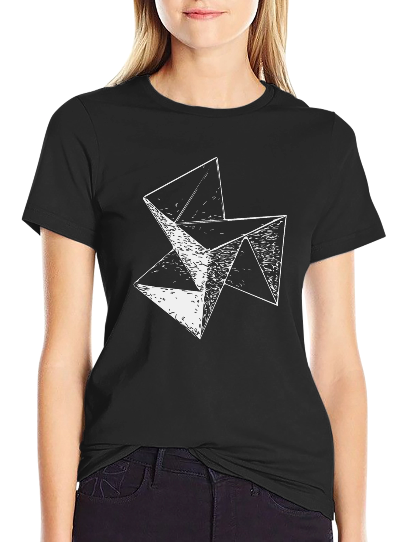 Abstract Geometric Triangle Graphic Tee - Black
