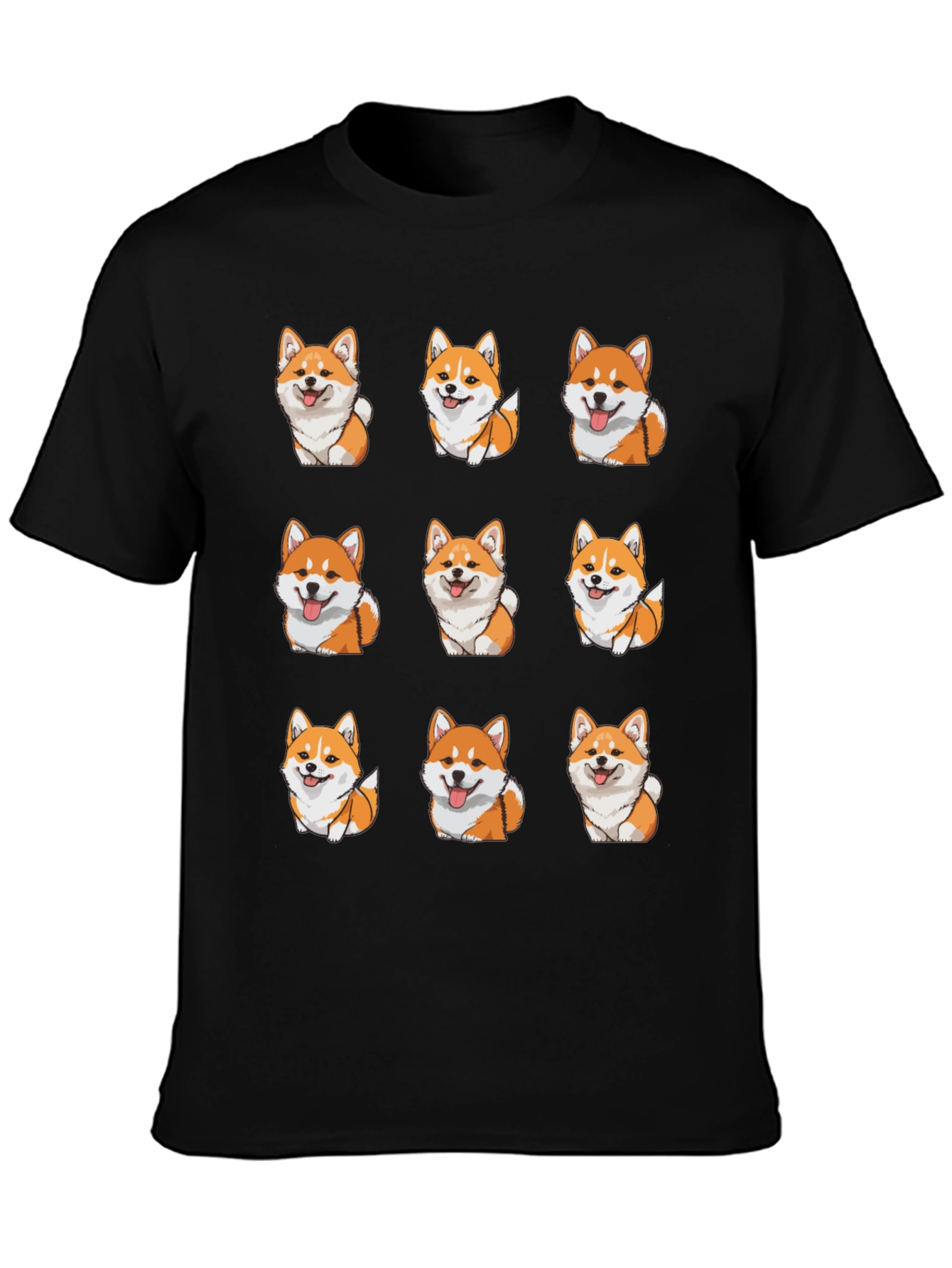 Cute Corgi Dog Pattern T-Shirt - Black