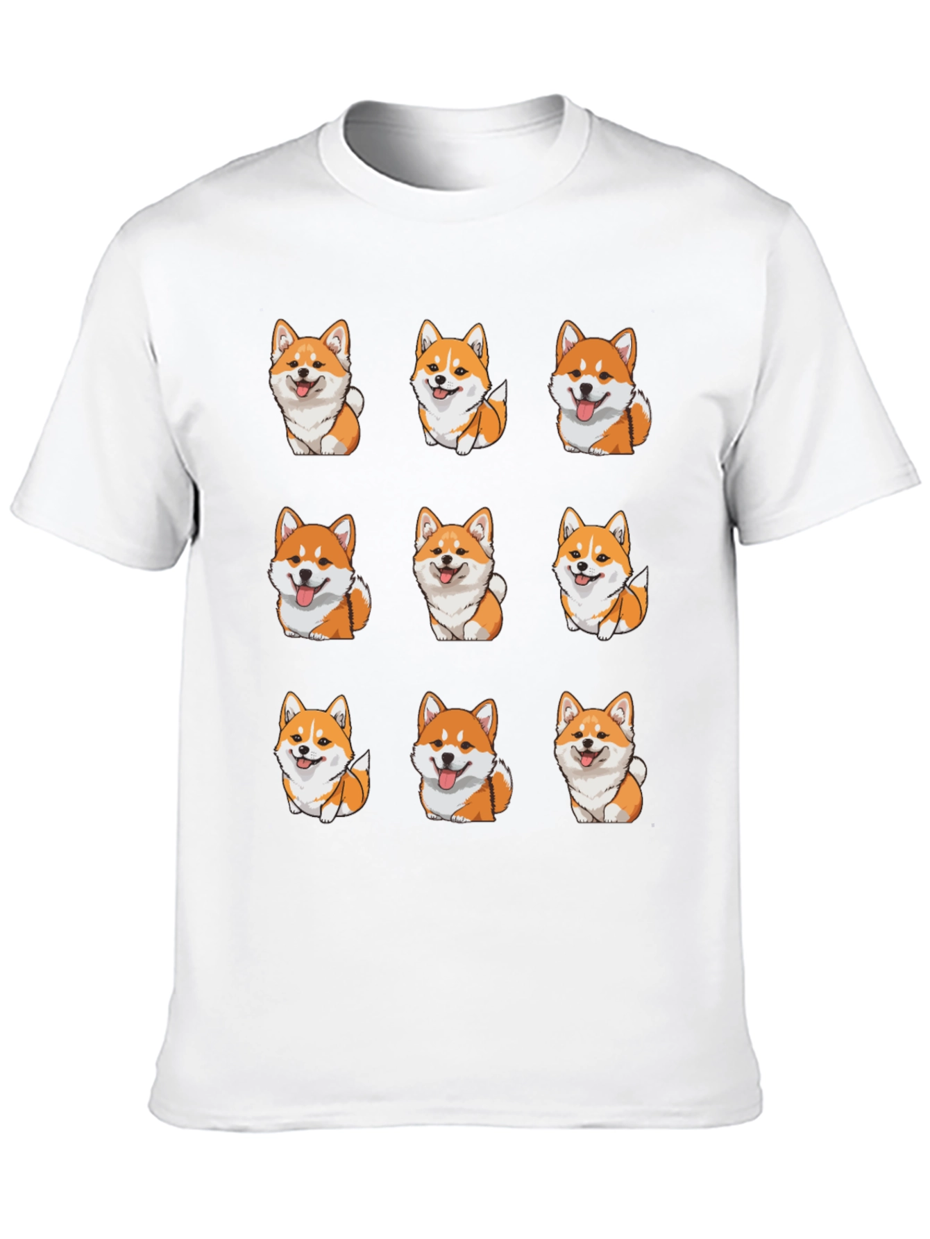 Cute Corgi Dog Pattern T-Shirt - Black