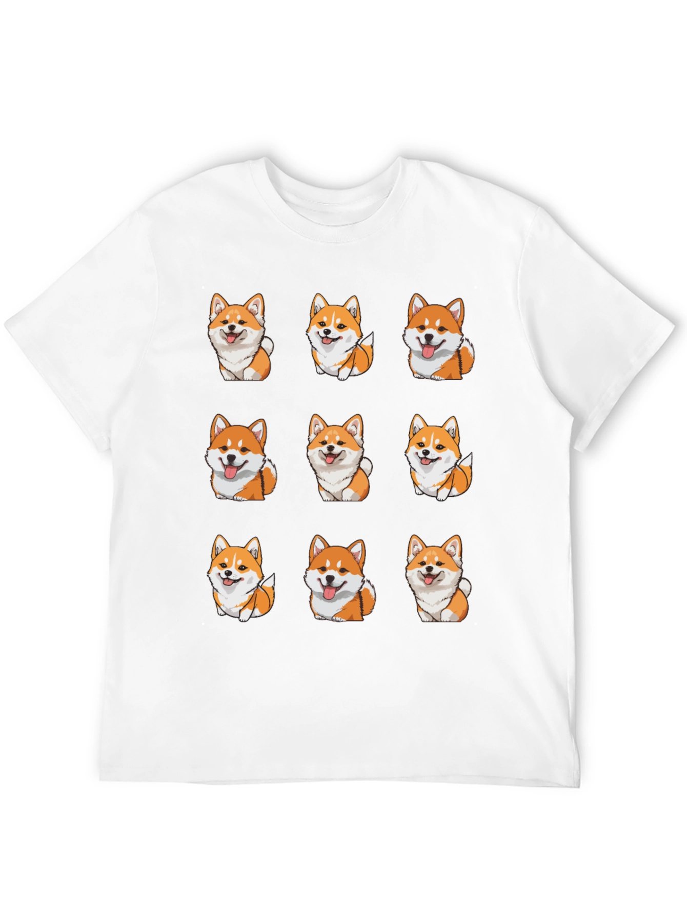 Cute Corgi Dog Pattern T-Shirt - Black