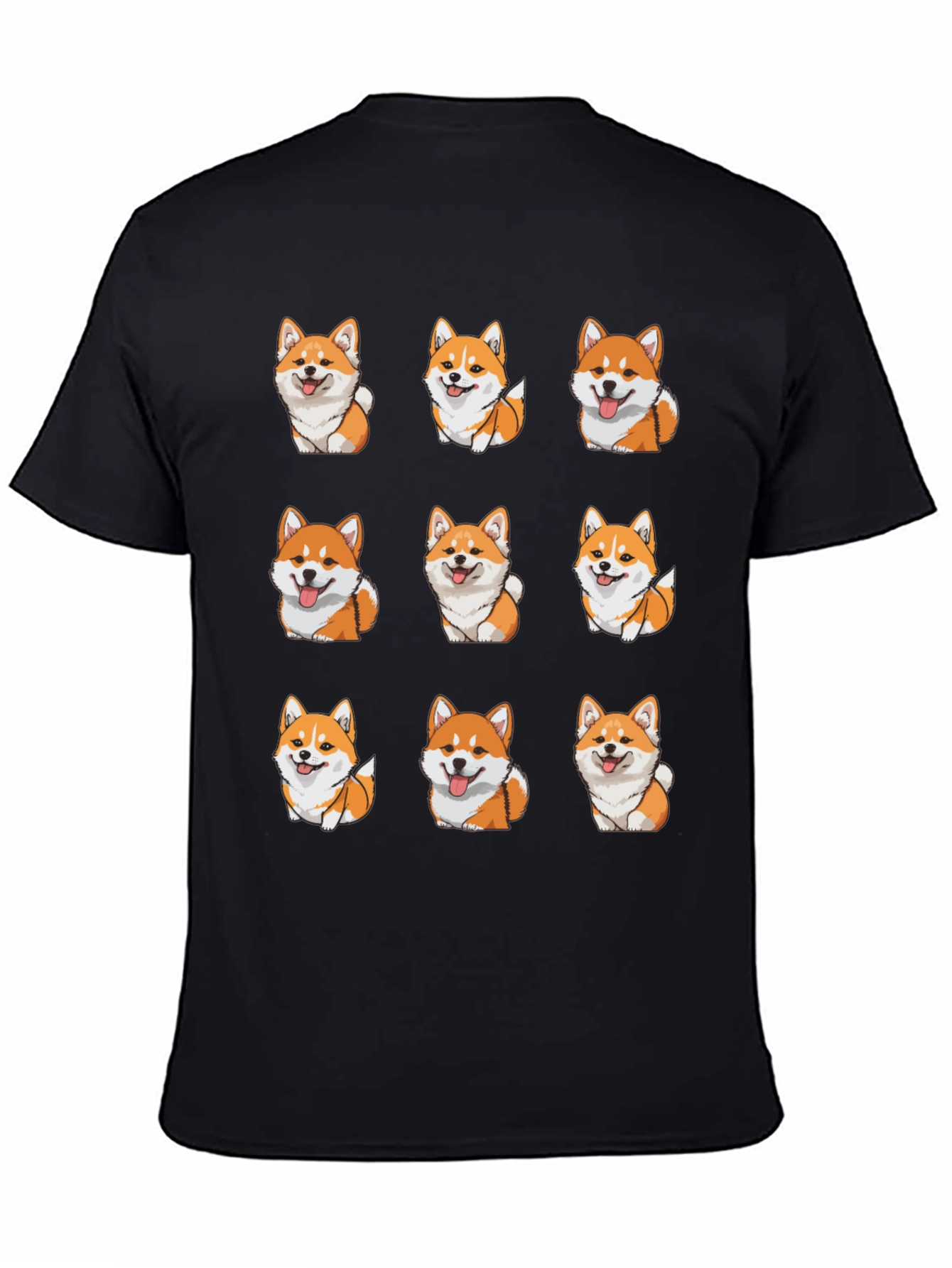 Cute Corgi Dog Pattern T-Shirt - Black