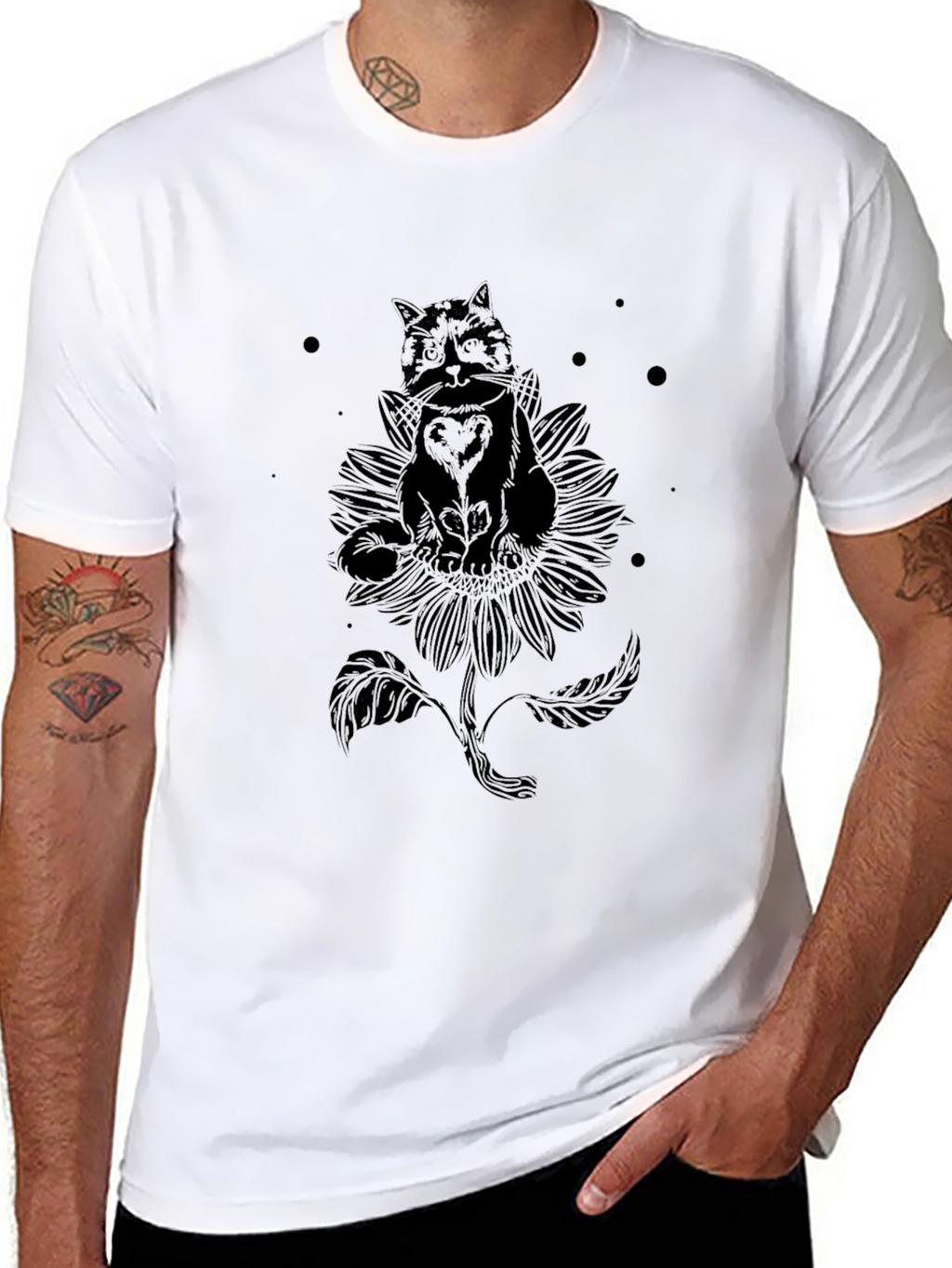 Black Cat Sunflower Graphic Tee
