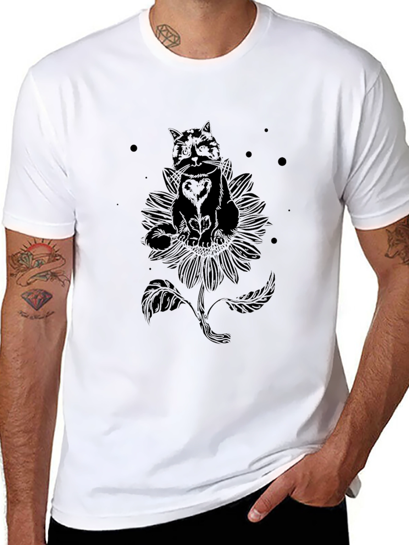 Black Cat Sunflower Graphic Tee
