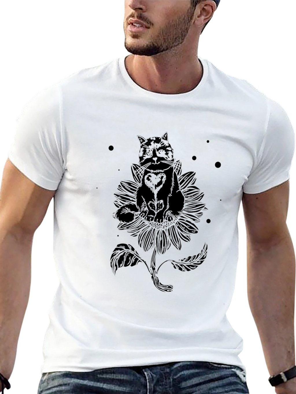 Black Cat Sunflower Graphic Tee