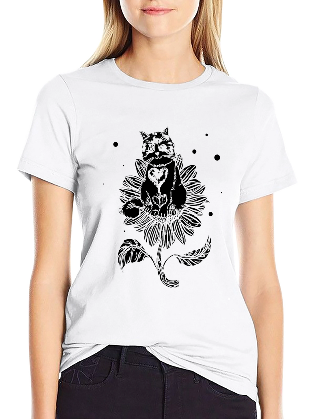 Black Cat Sunflower Graphic Tee