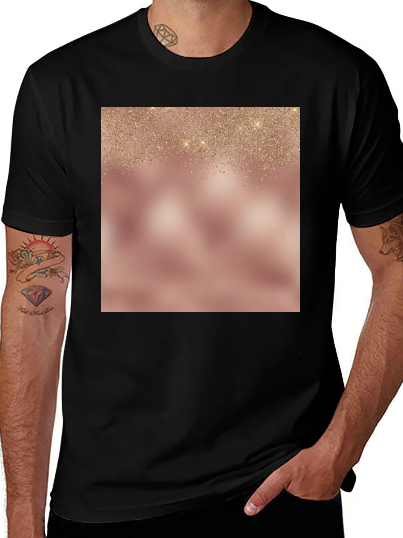 Elegant Glitter Overlay Black T-Shirt