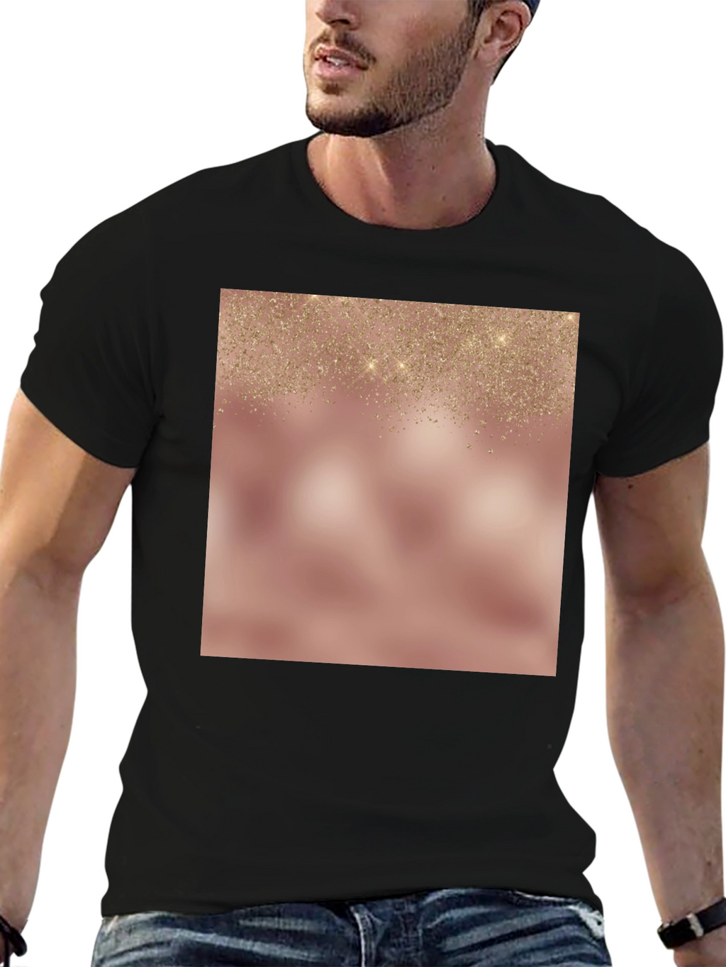 Elegant Glitter Overlay Black T-Shirt
