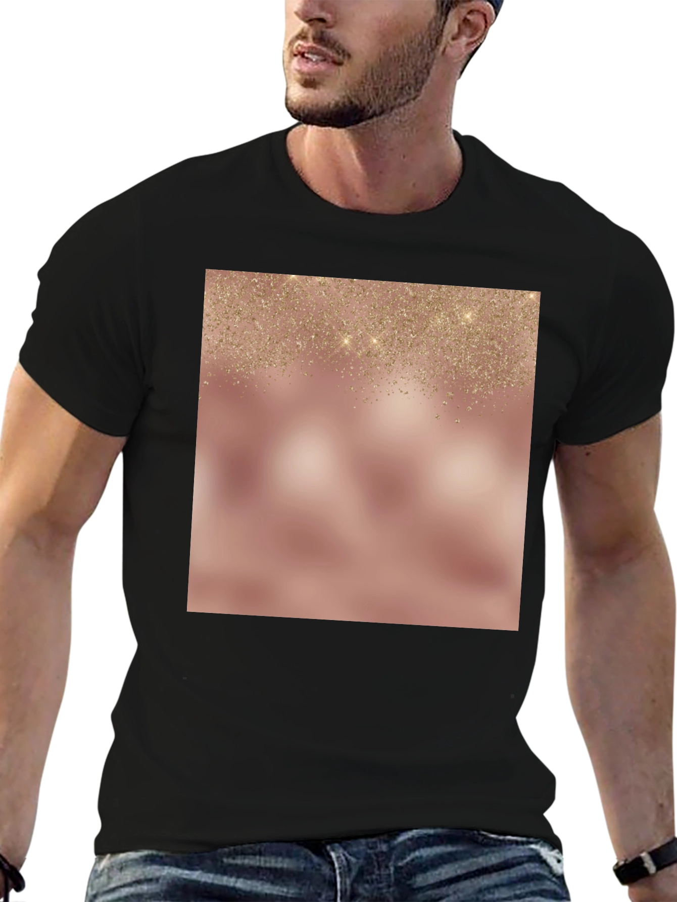 Elegant Glitter Overlay Black T-Shirt