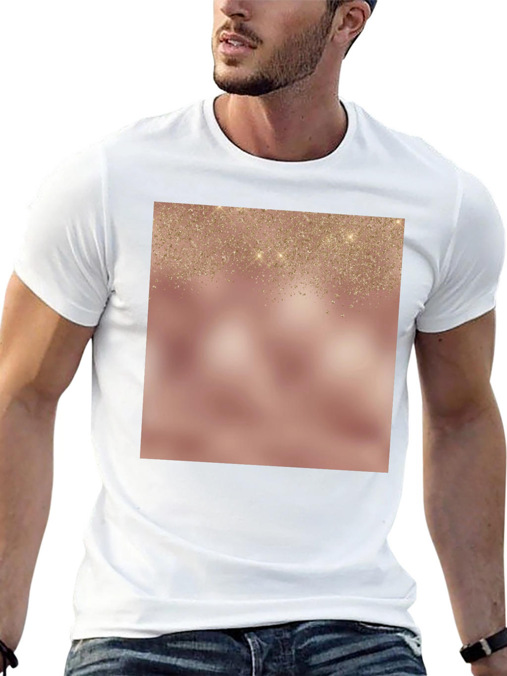 Elegant Glitter Overlay Black T-Shirt