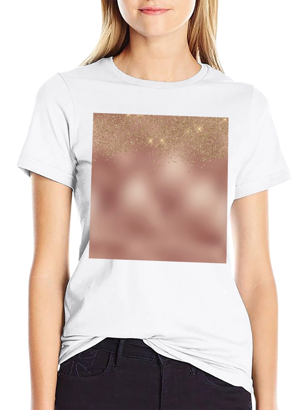 Elegant Glitter Overlay Black T-Shirt