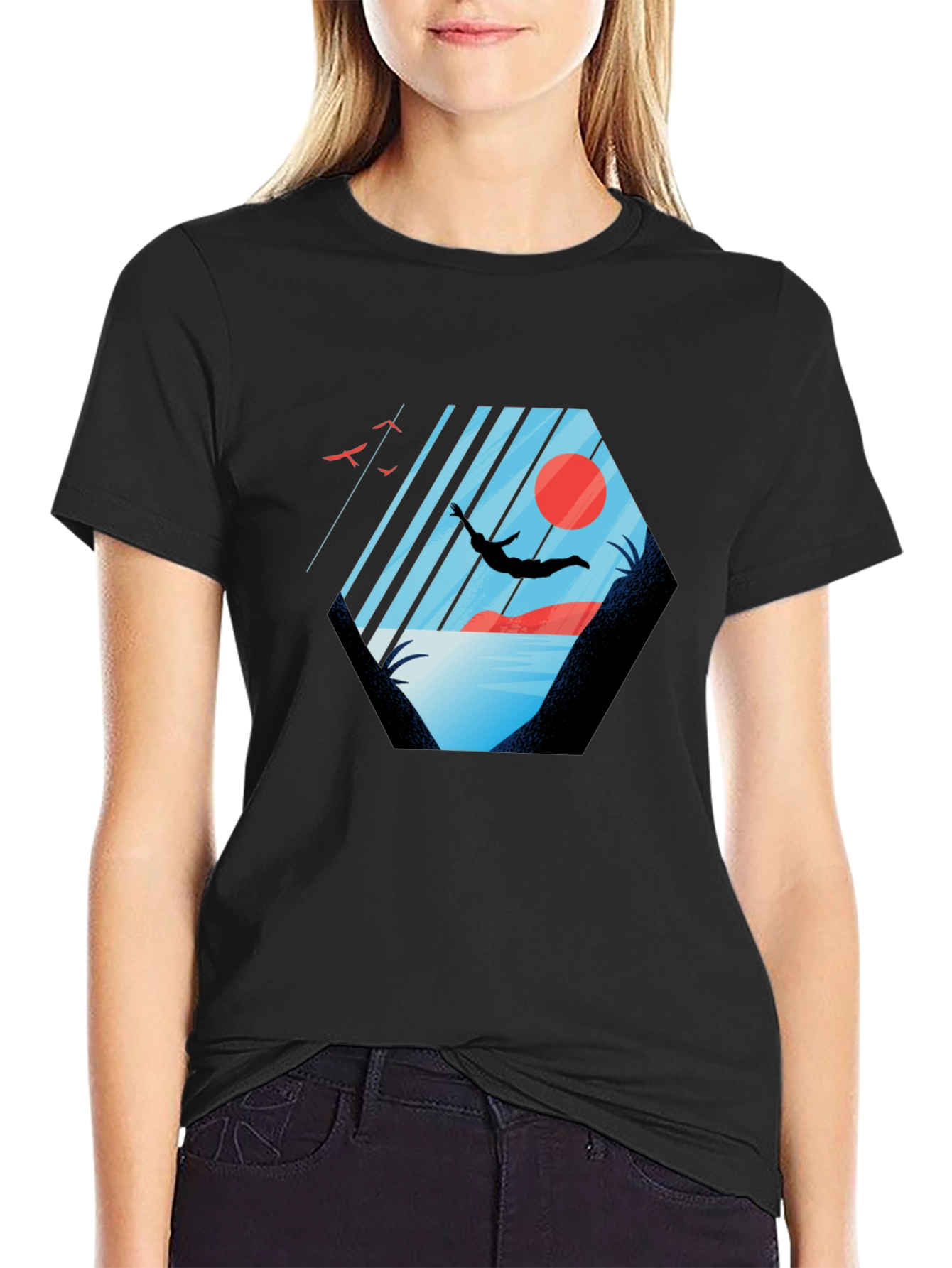 Silhouette Diver Graphic Tee - Black