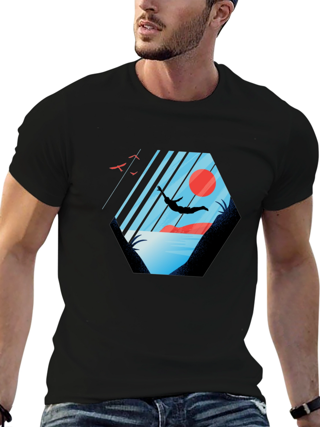 Silhouette Diver Graphic Tee - Black