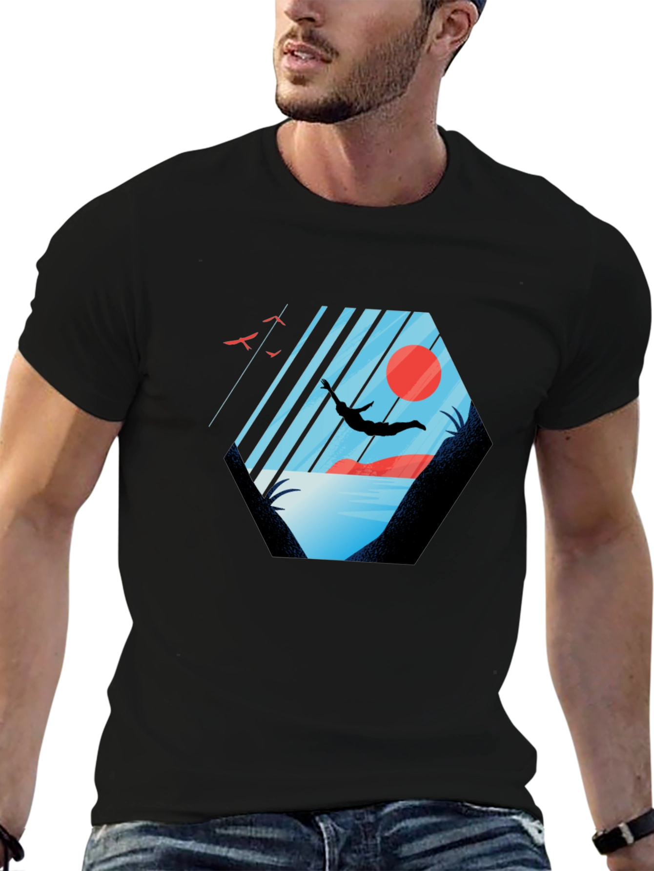 Silhouette Diver Graphic Tee - Black