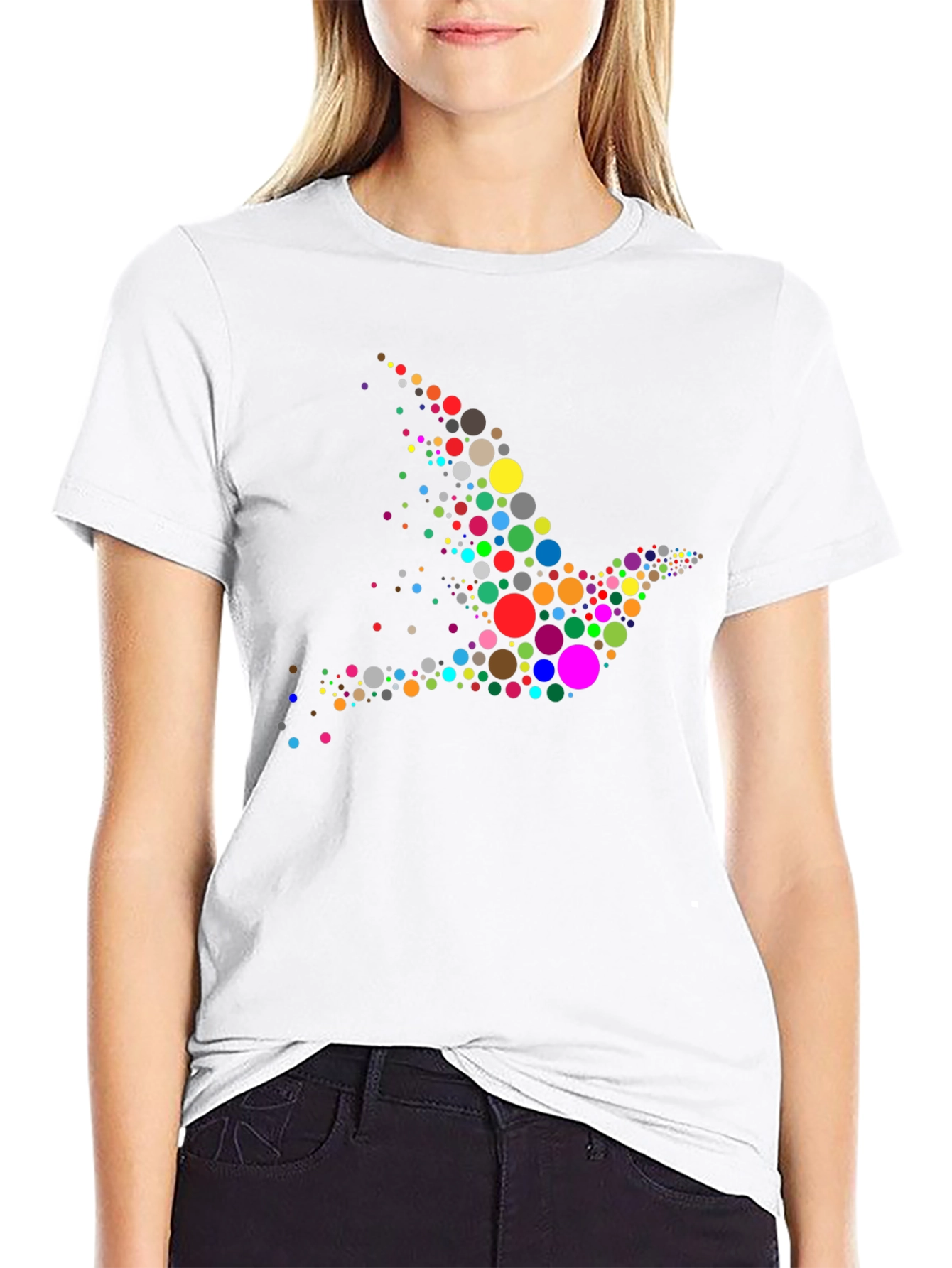 Colorful Dove Graphic Print Black T-Shirt