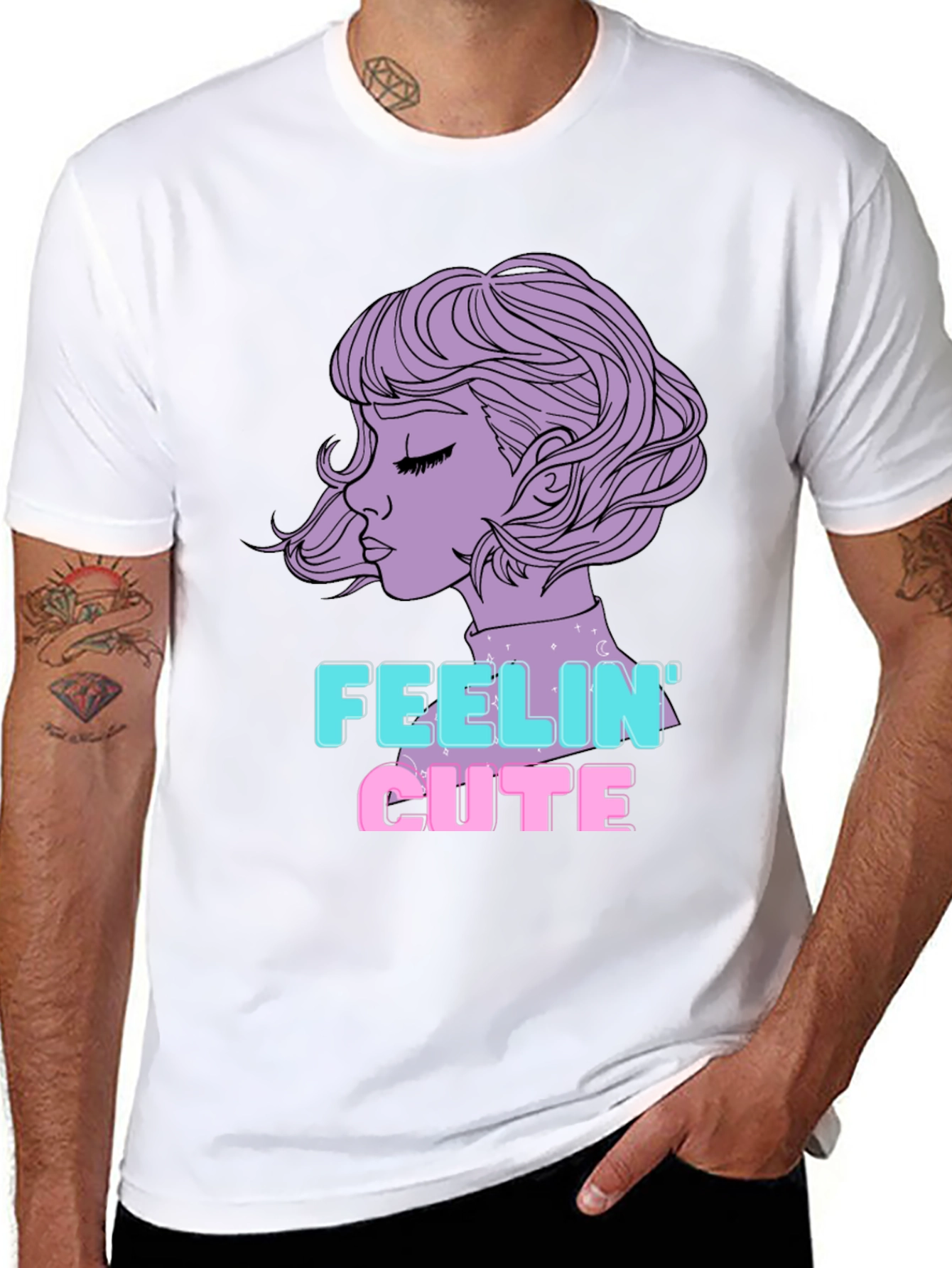 Feelin Cute Graphic Tee - Black Cotton Blend T-Shirt