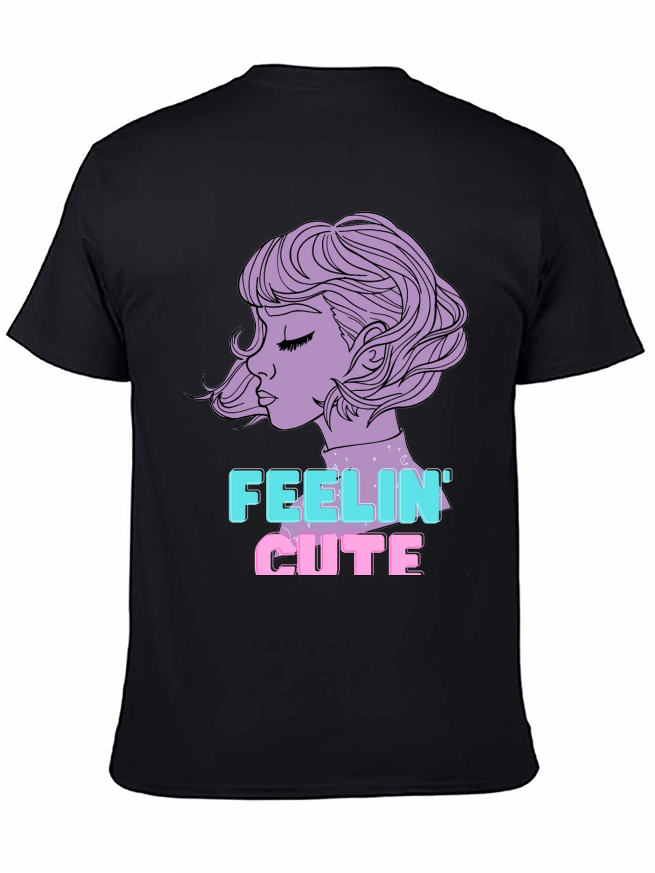 Feelin Cute Graphic Tee - Black Cotton Blend T-Shirt
