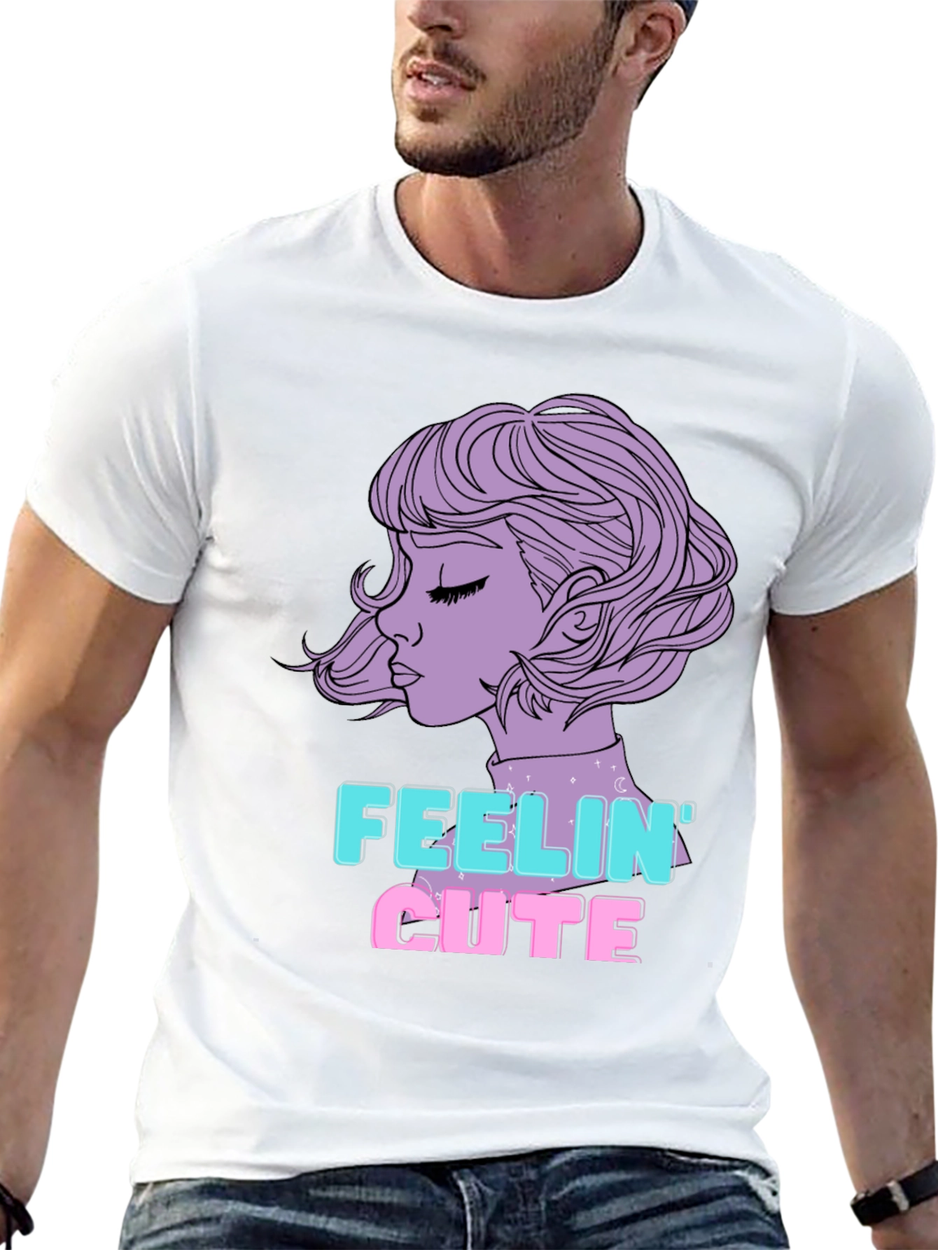 Feelin Cute Graphic Tee - Black Cotton Blend T-Shirt