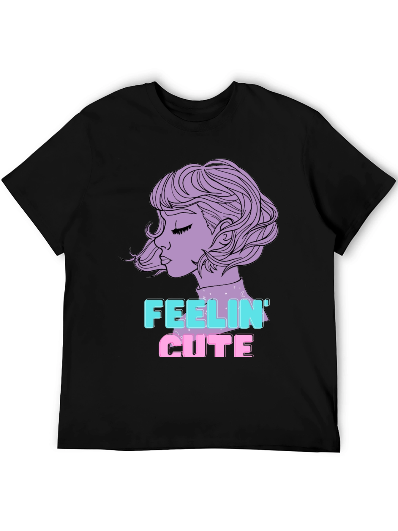 Feelin Cute Graphic Tee - Black Cotton Blend T-Shirt