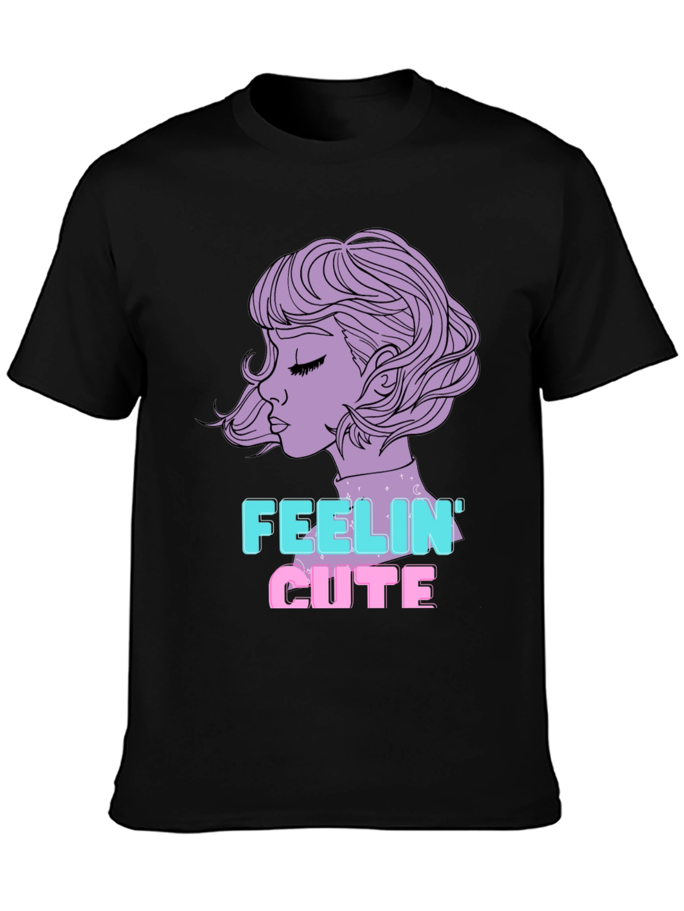 Feelin Cute Graphic Tee - Black Cotton Blend T-Shirt