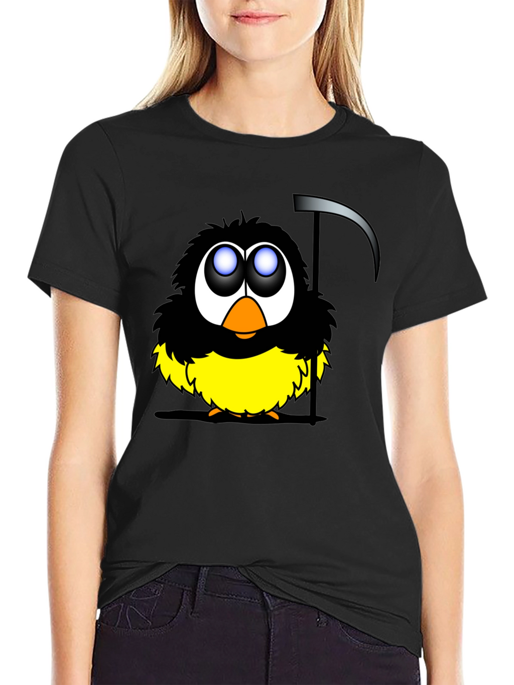 Grim Reaper Bird Graphic Black T-Shirt