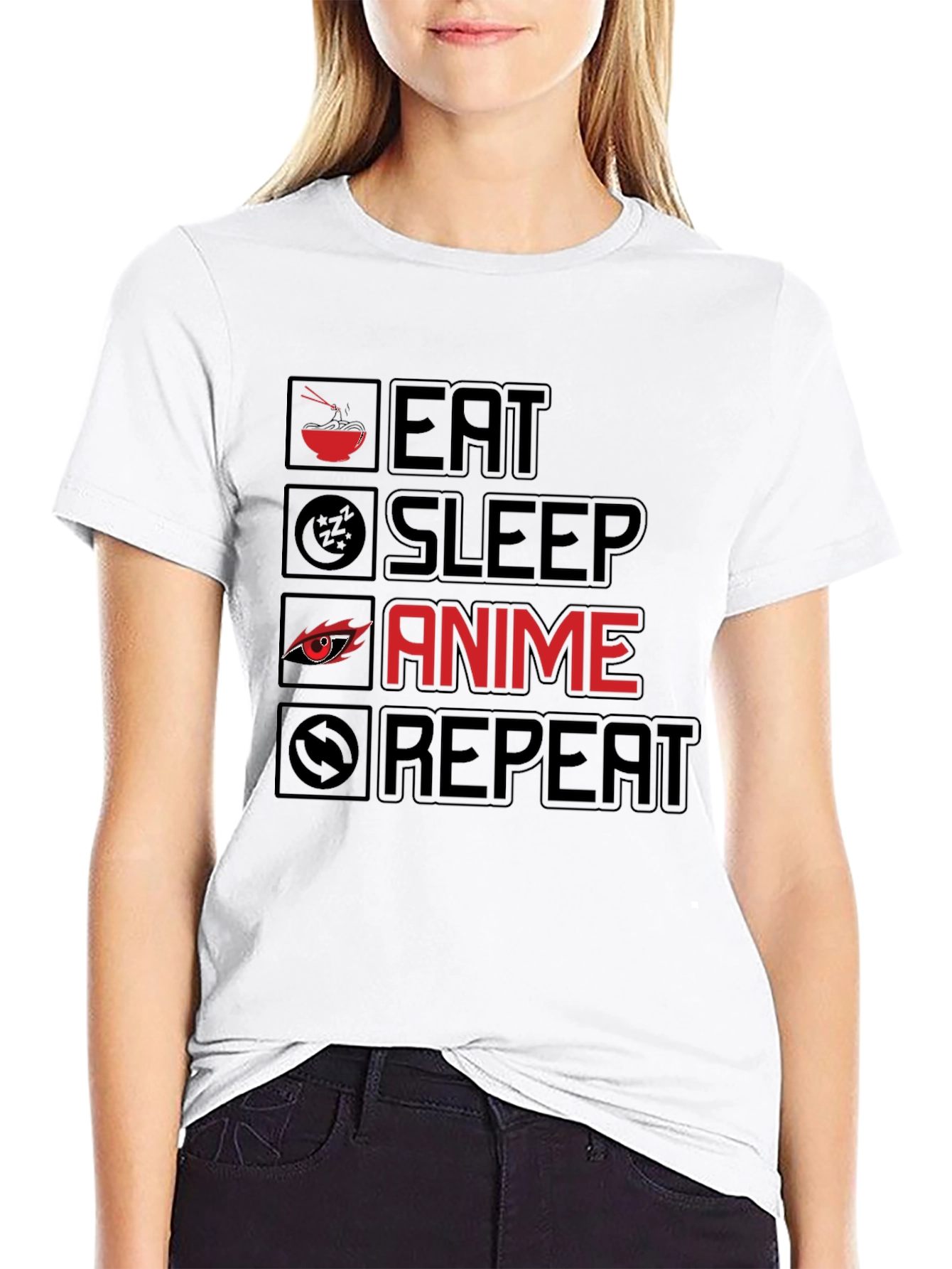 Eat Sleep Anime Repeat T-Shirt - Black Cotton Tee