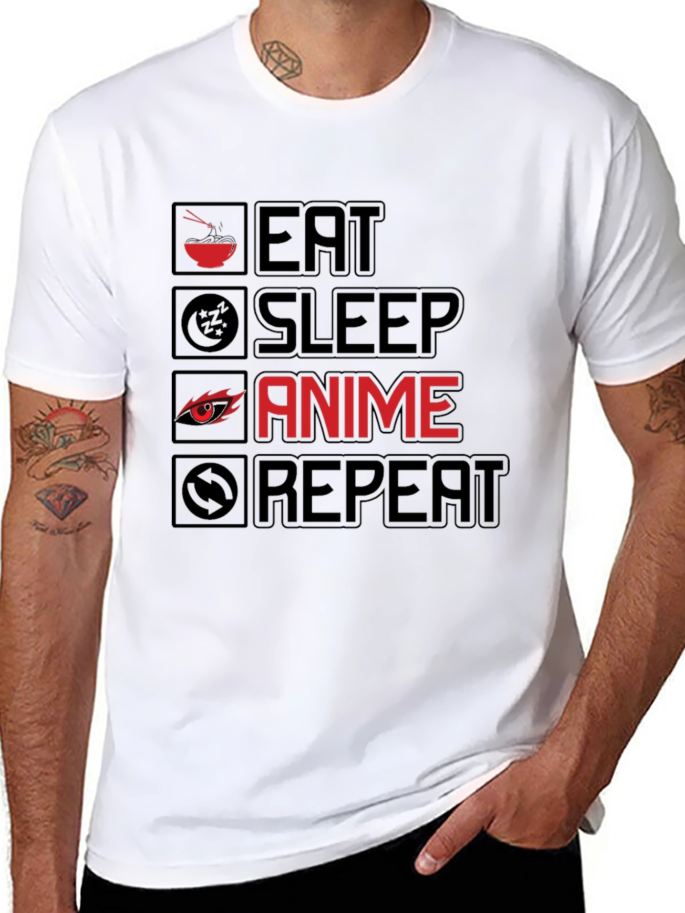 Eat Sleep Anime Repeat T-Shirt - Black Cotton Tee