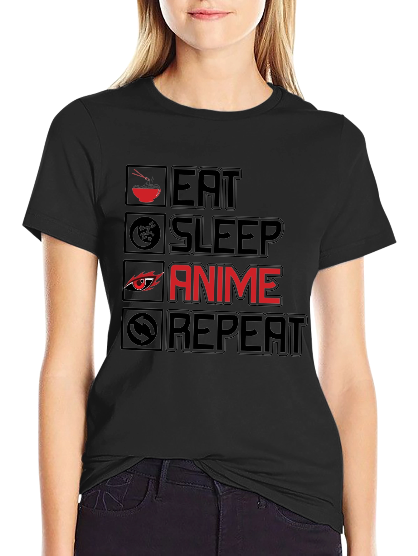 Eat Sleep Anime Repeat T-Shirt - Black Cotton Tee