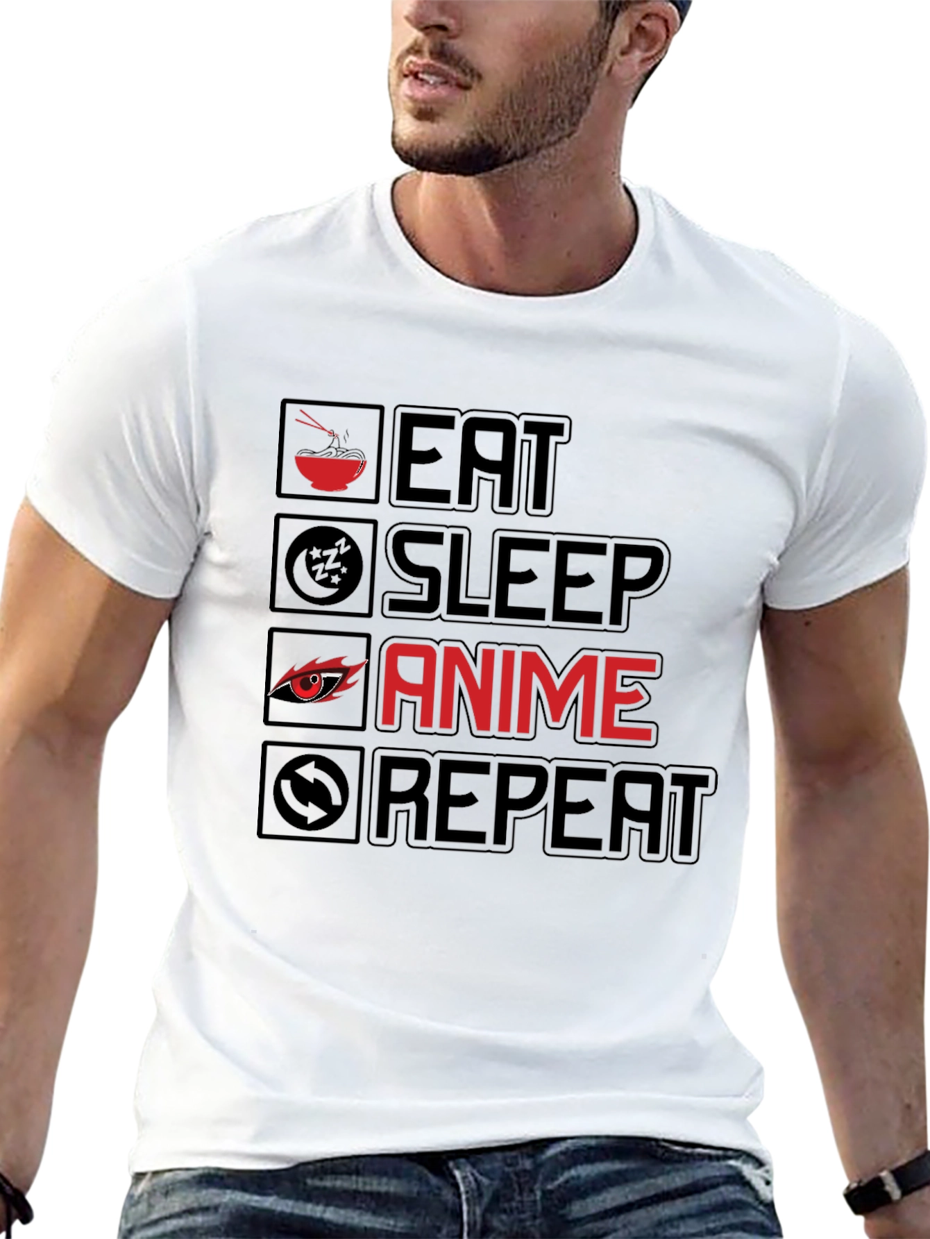 Eat Sleep Anime Repeat T-Shirt - Black Cotton Tee