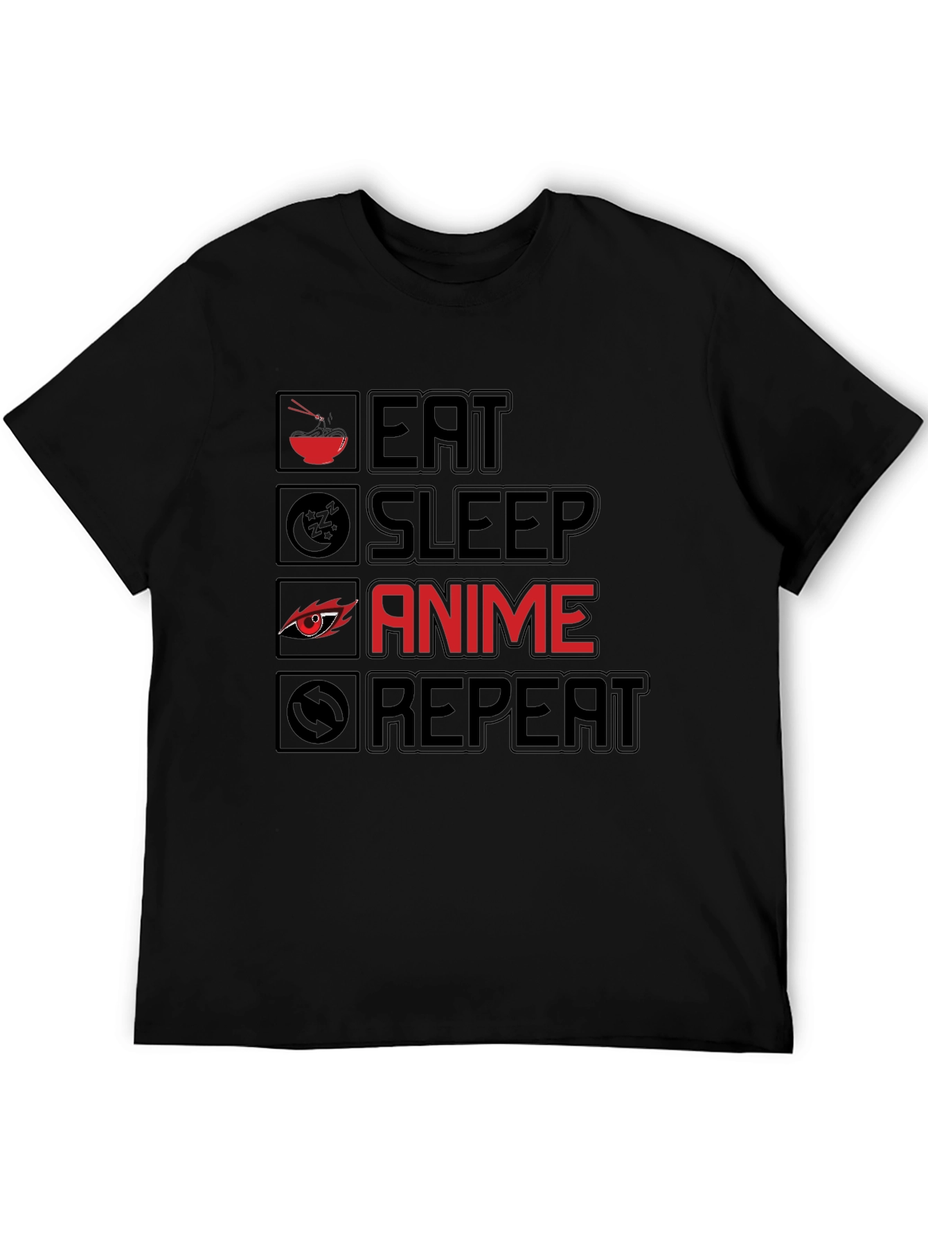 Eat Sleep Anime Repeat T-Shirt - Black Cotton Tee