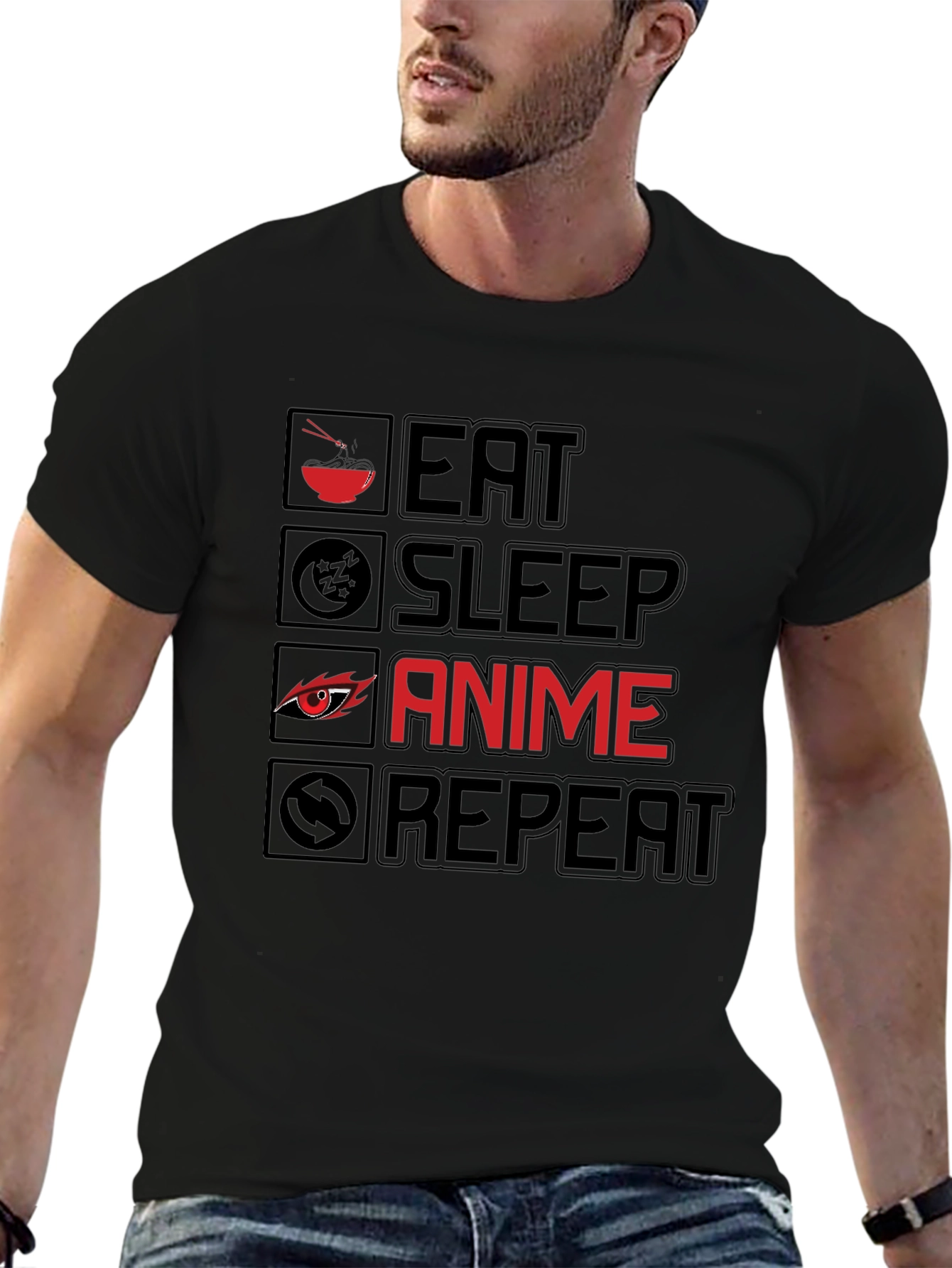 Eat Sleep Anime Repeat T-Shirt - Black Cotton Tee