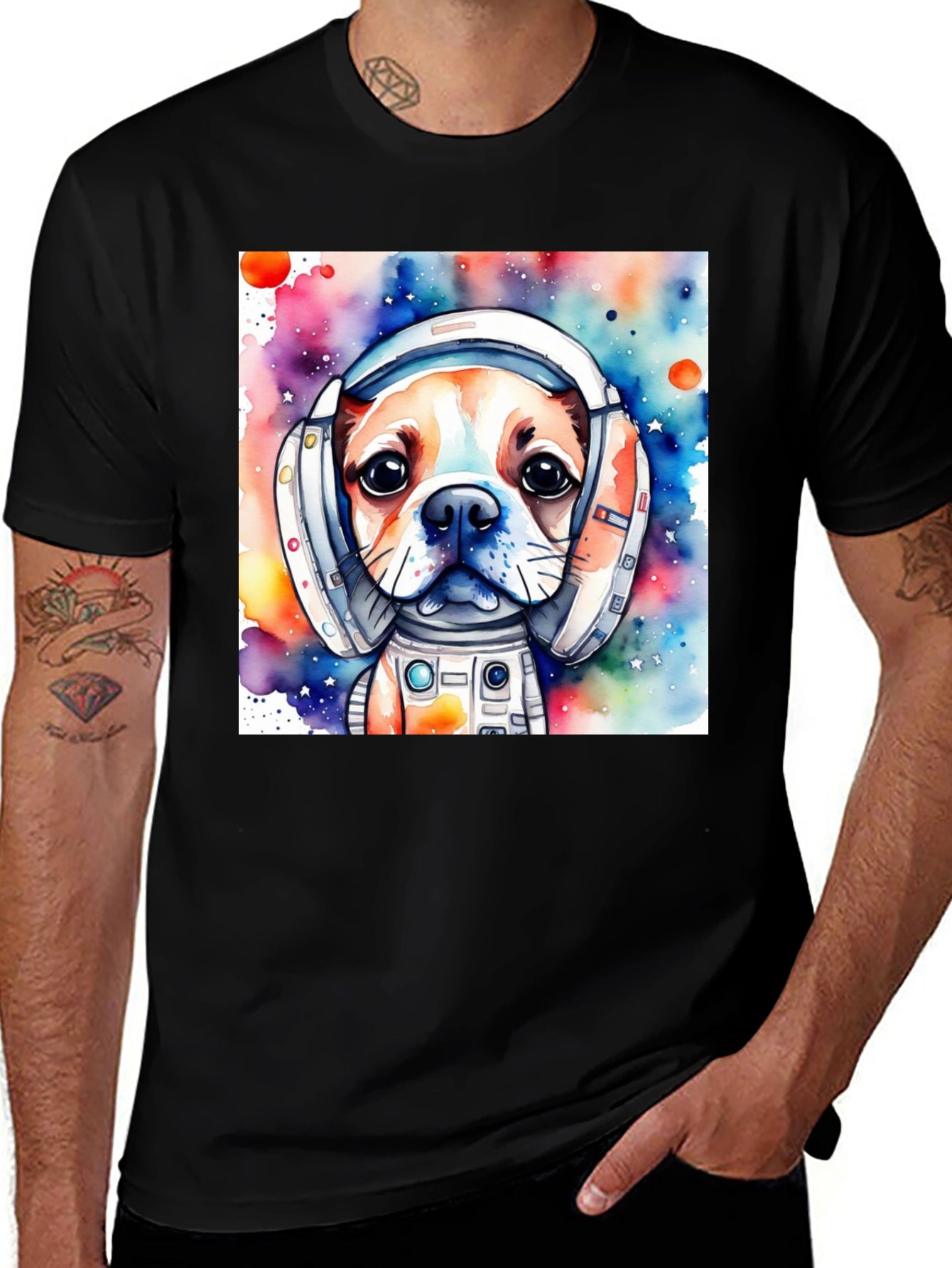 Dog Astronaut T-Shirt: Cute Watercolor Space Pup