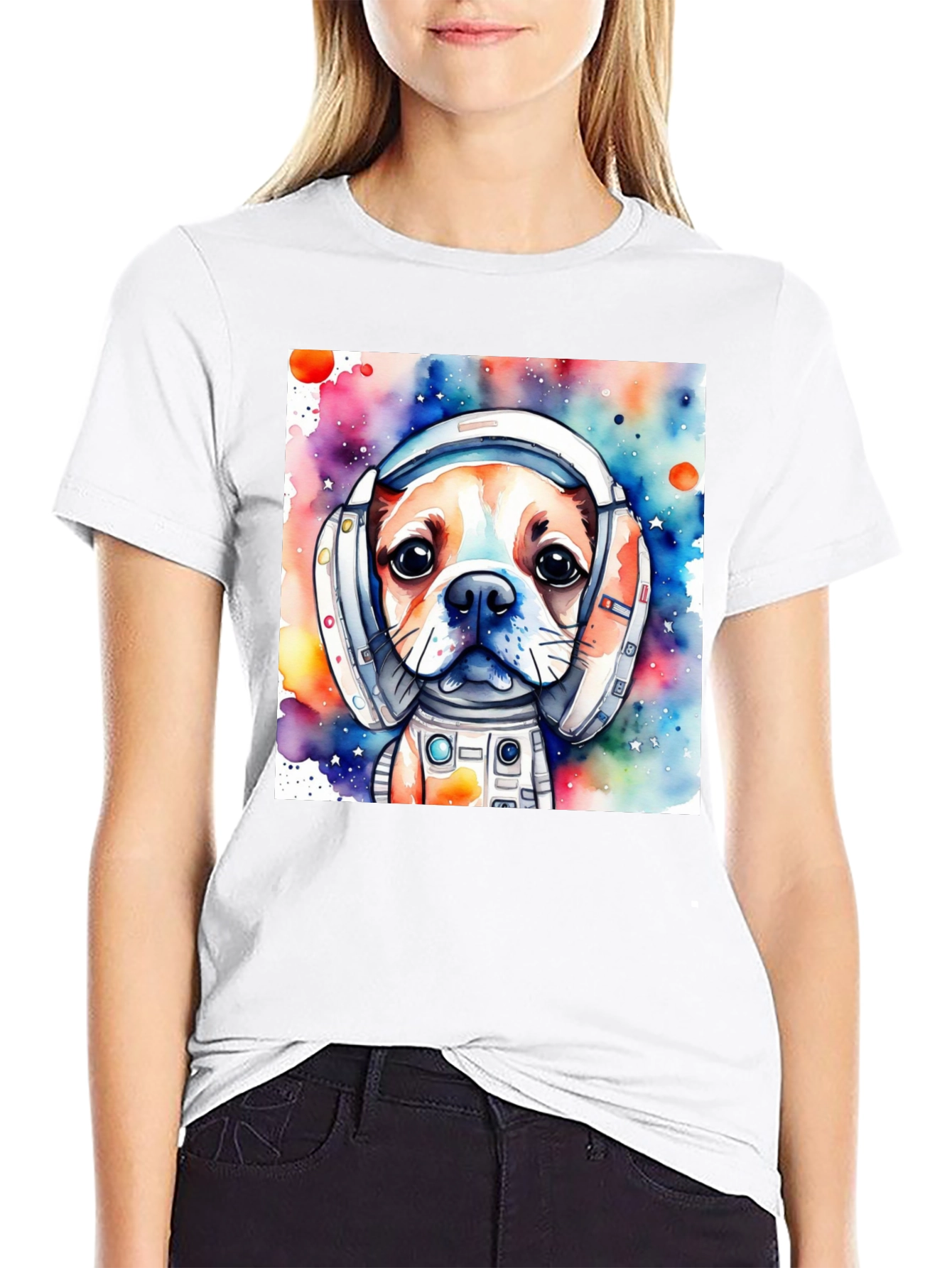 Dog Astronaut T-Shirt: Cute Watercolor Space Pup