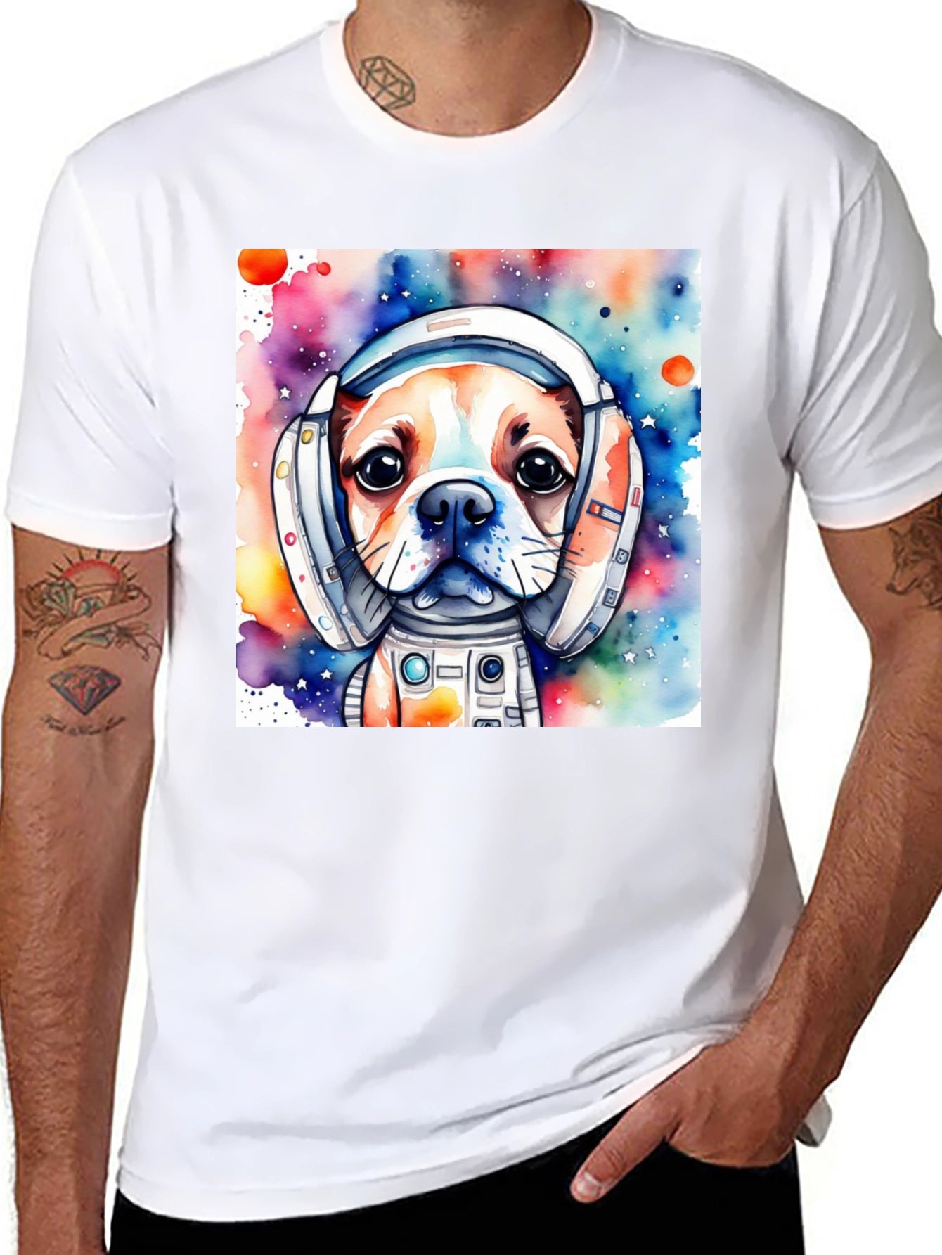 Dog Astronaut T-Shirt: Cute Watercolor Space Pup
