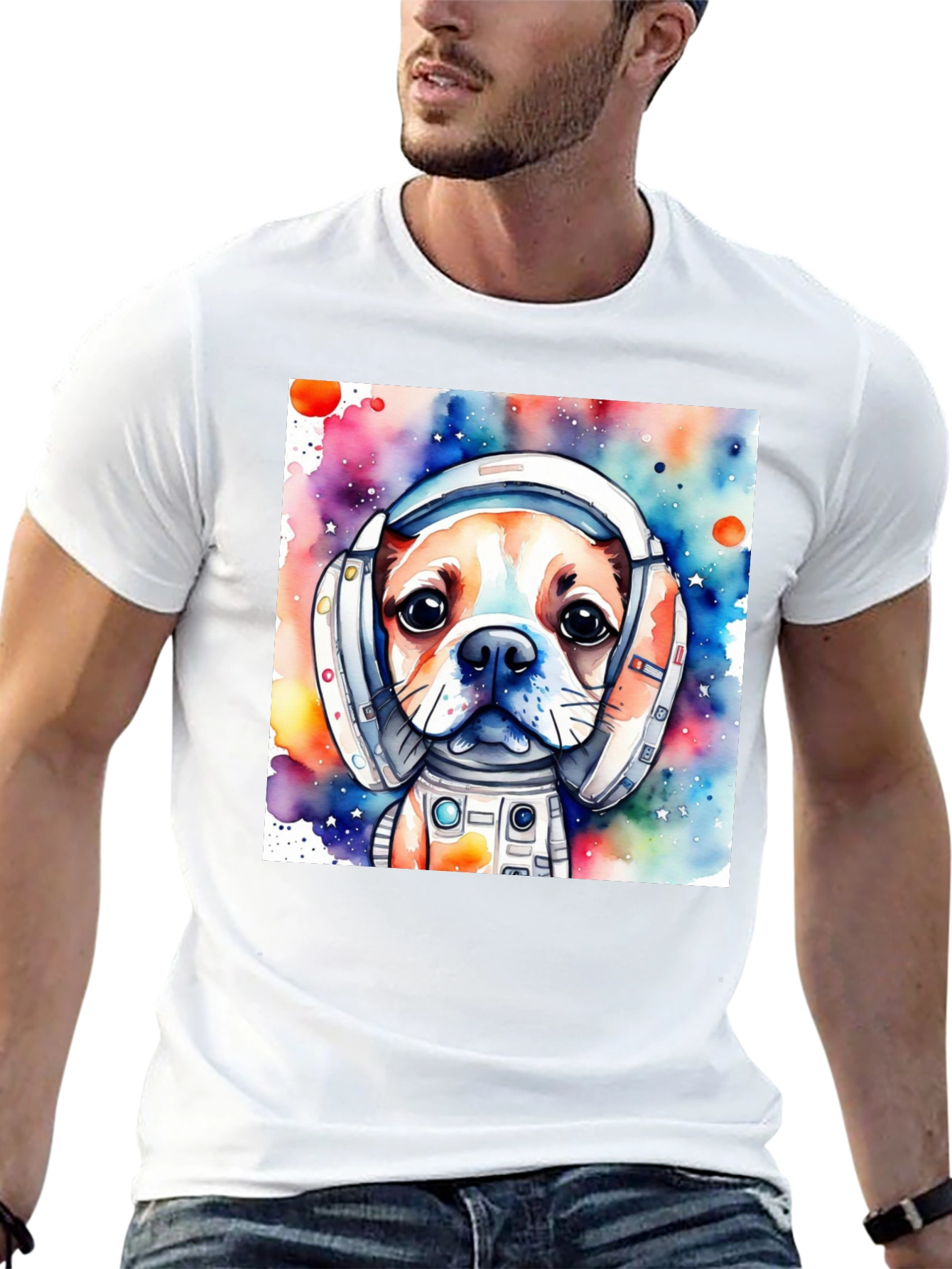 Dog Astronaut T-Shirt: Cute Watercolor Space Pup