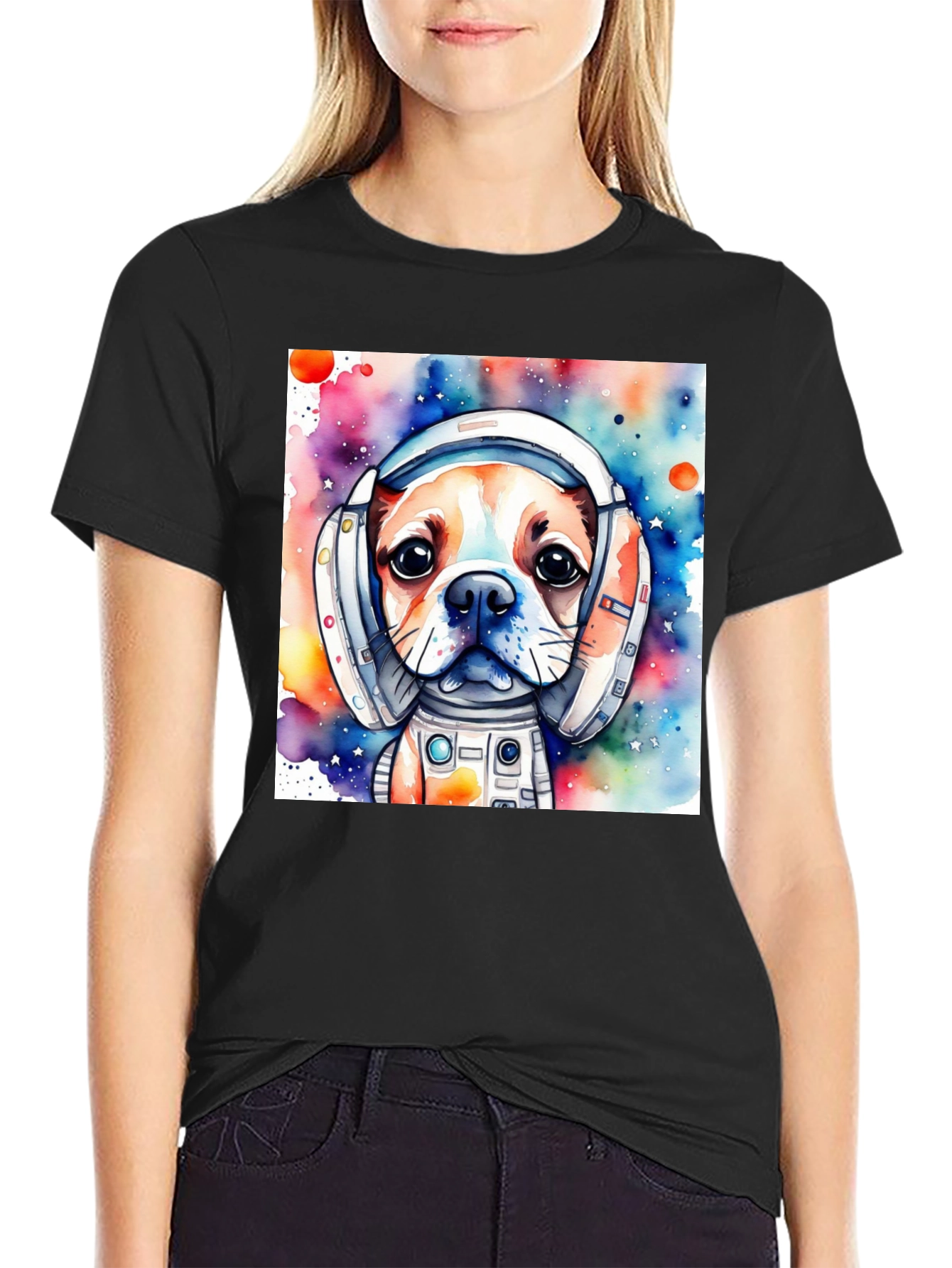 Dog Astronaut T-Shirt: Cute Watercolor Space Pup