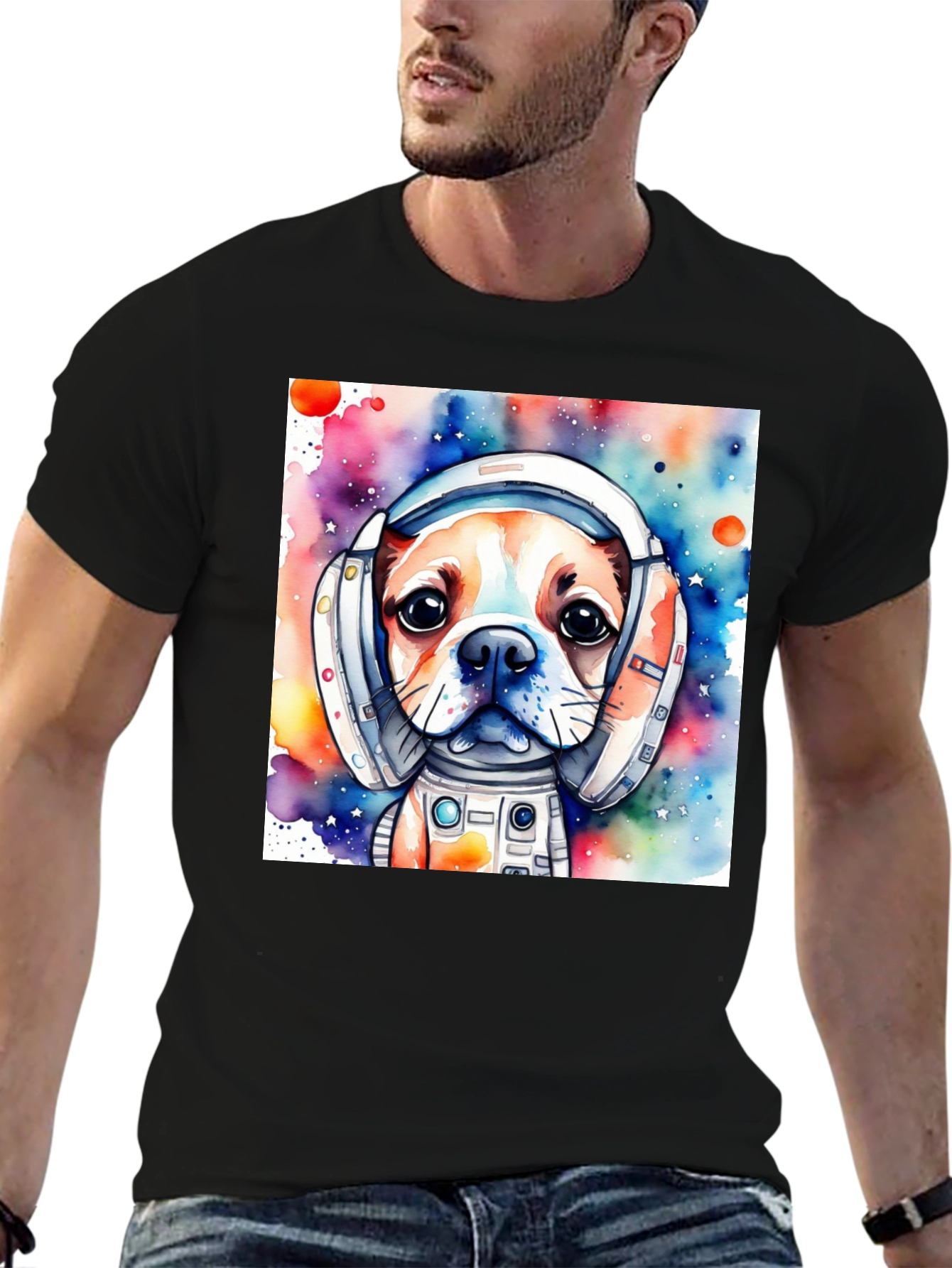 Dog Astronaut T-Shirt: Cute Watercolor Space Pup