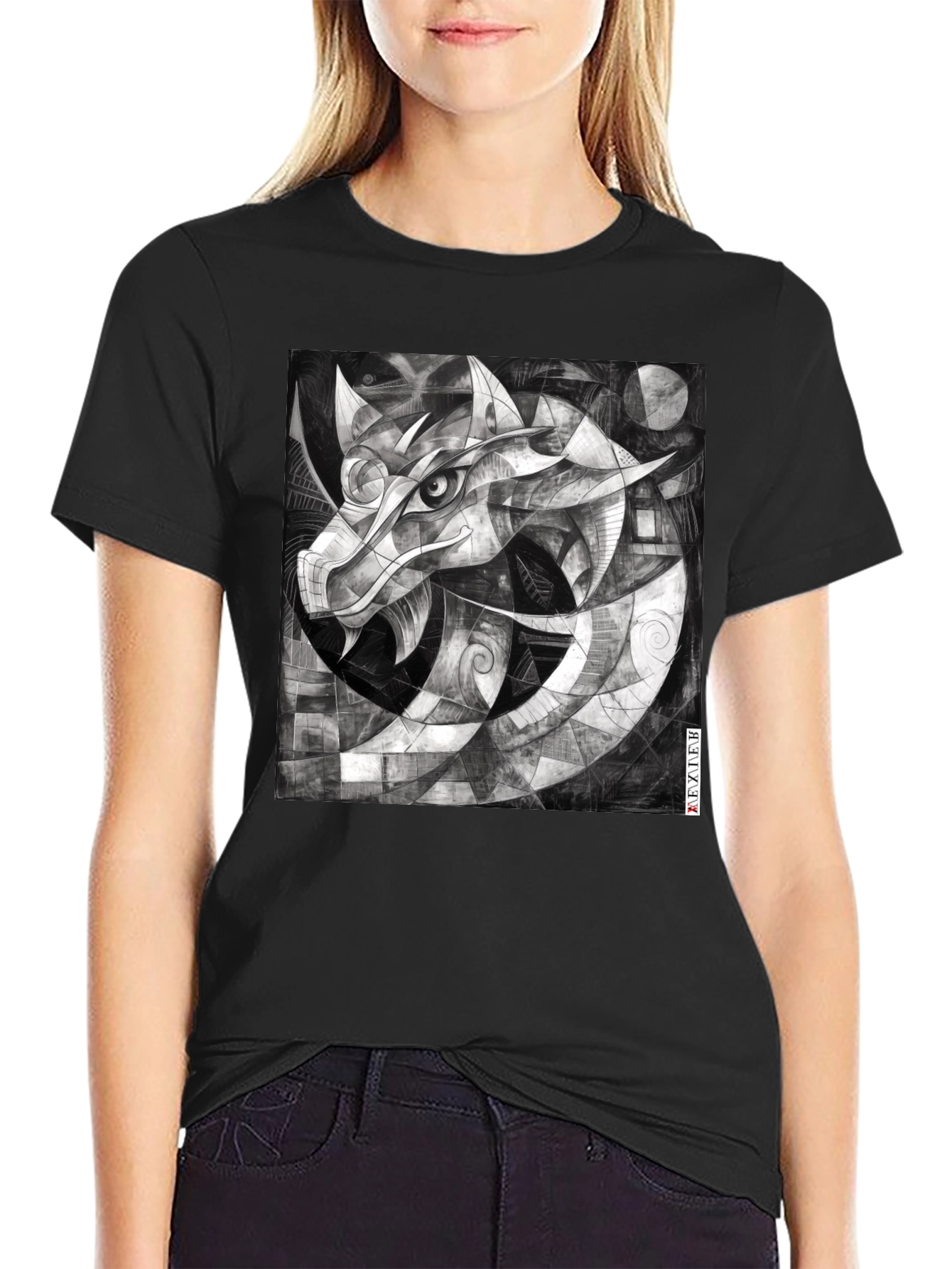 Abstract Dragon Graphic Black T-Shirt