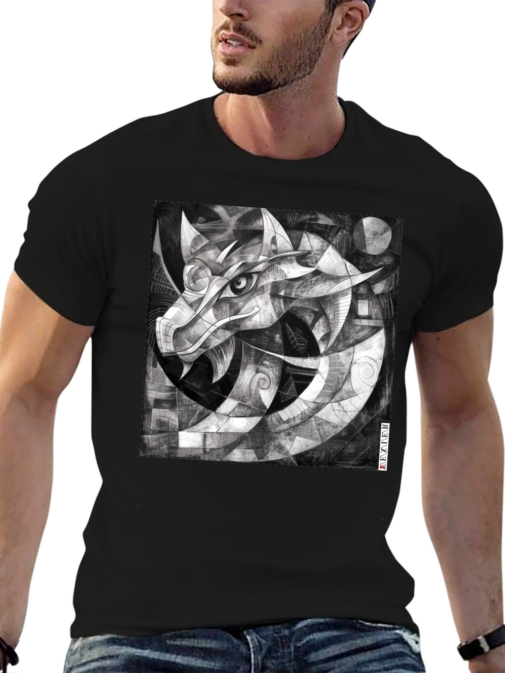 Abstract Dragon Graphic Black T-Shirt