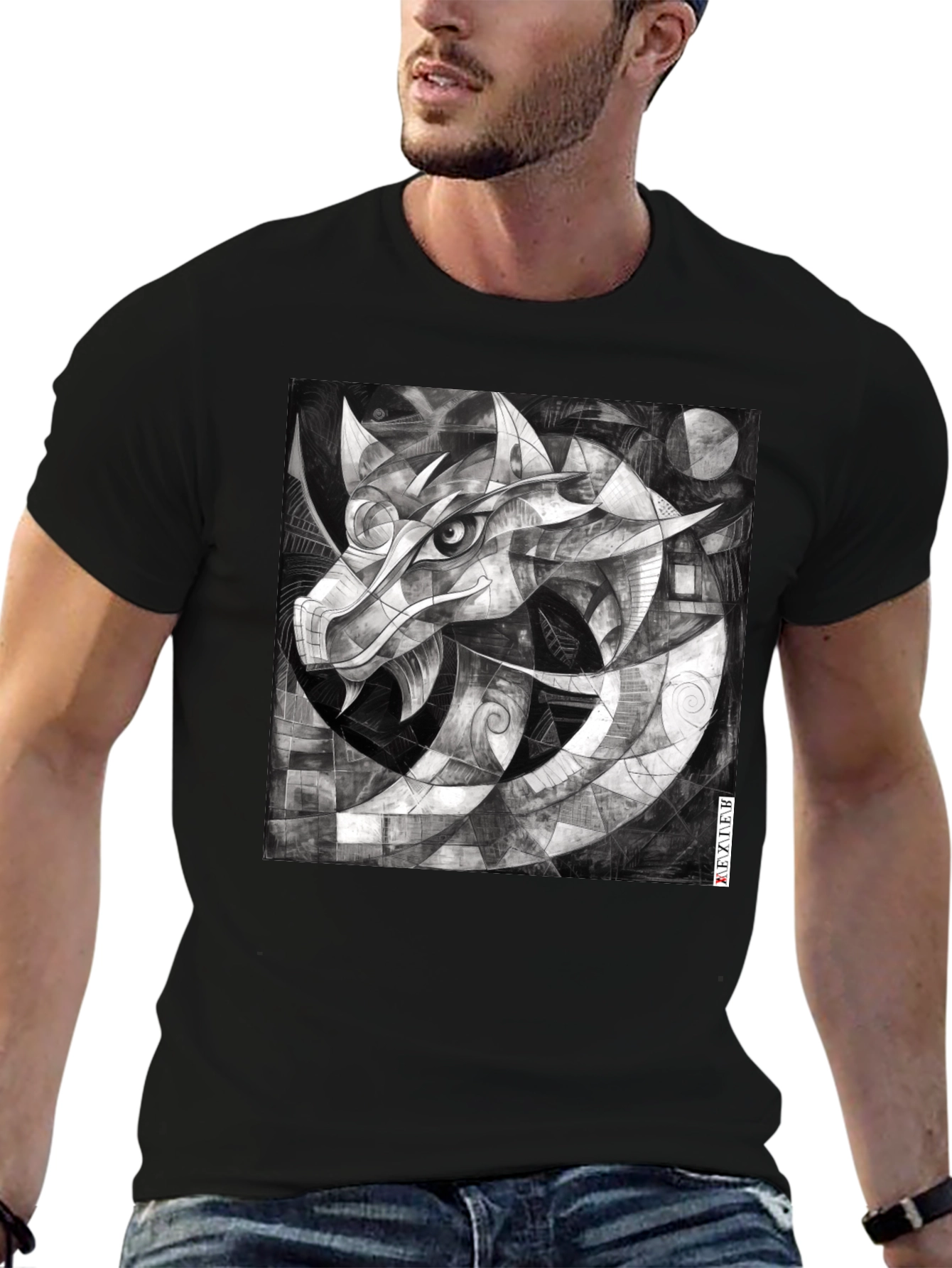 Abstract Dragon Graphic Black T-Shirt
