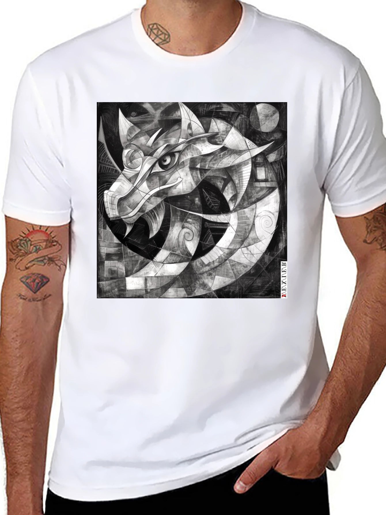 Abstract Dragon Graphic Black T-Shirt