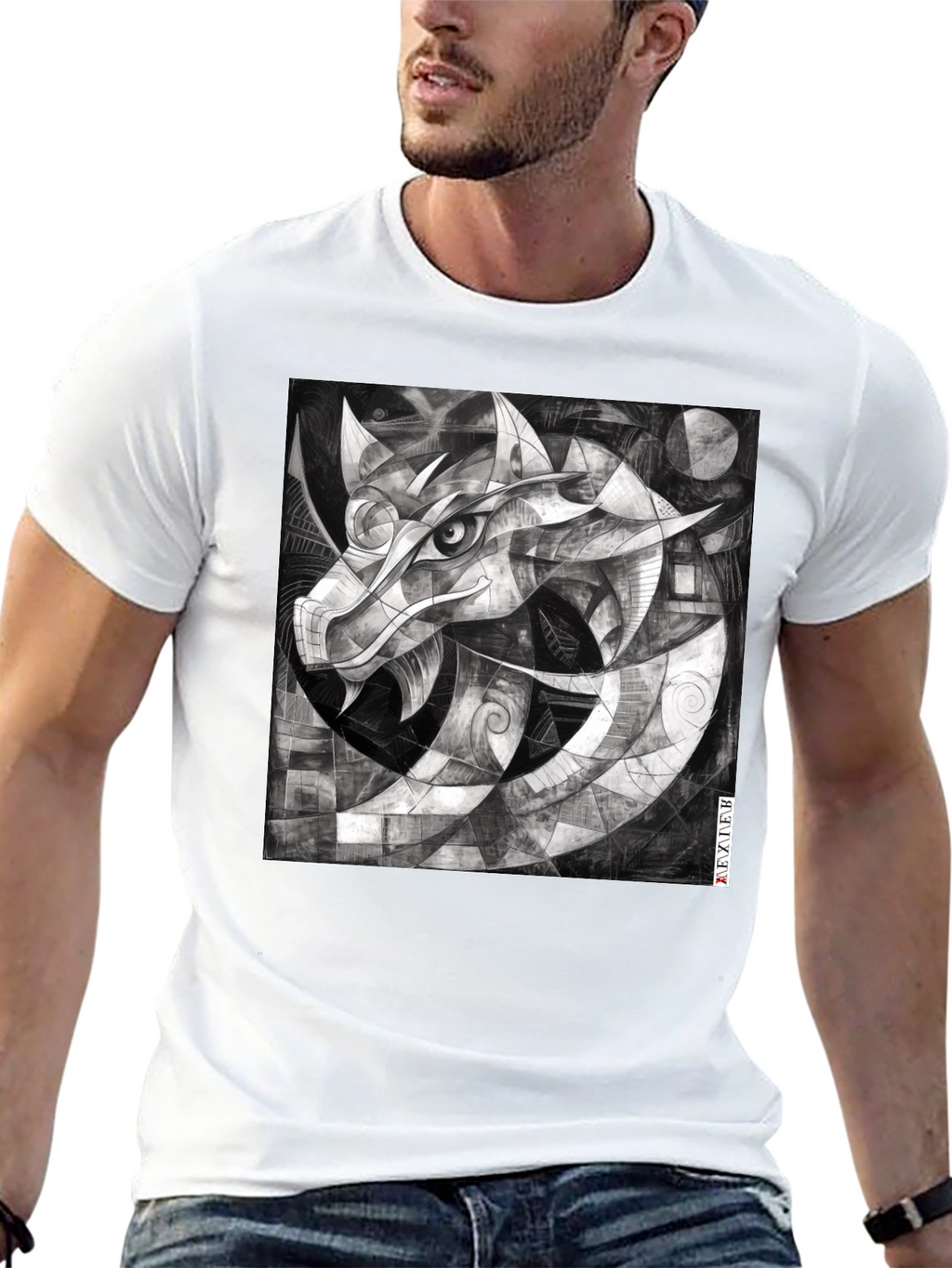 Abstract Dragon Graphic Black T-Shirt