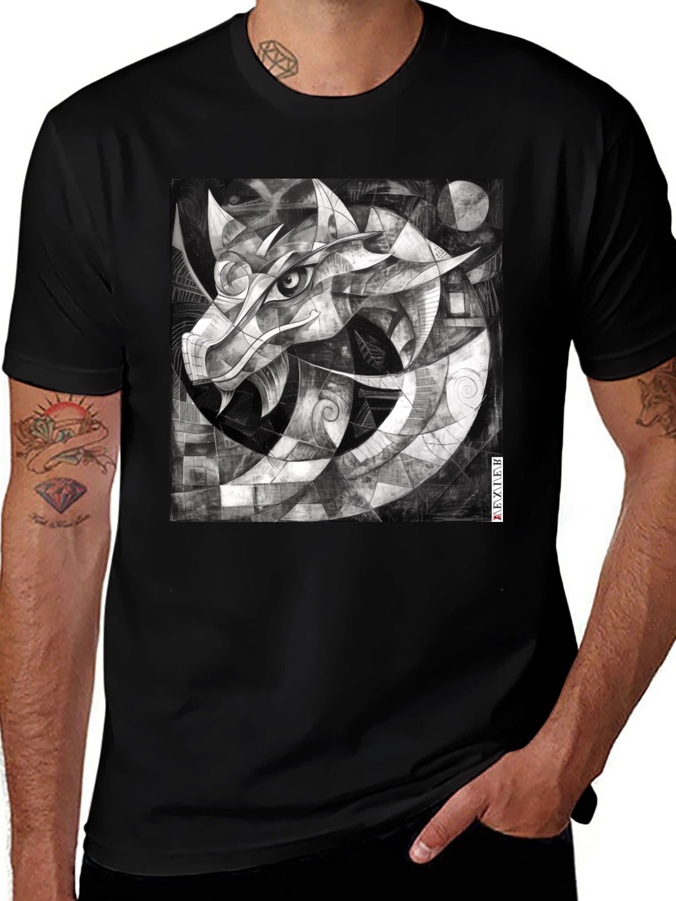 Abstract Dragon Graphic Black T-Shirt
