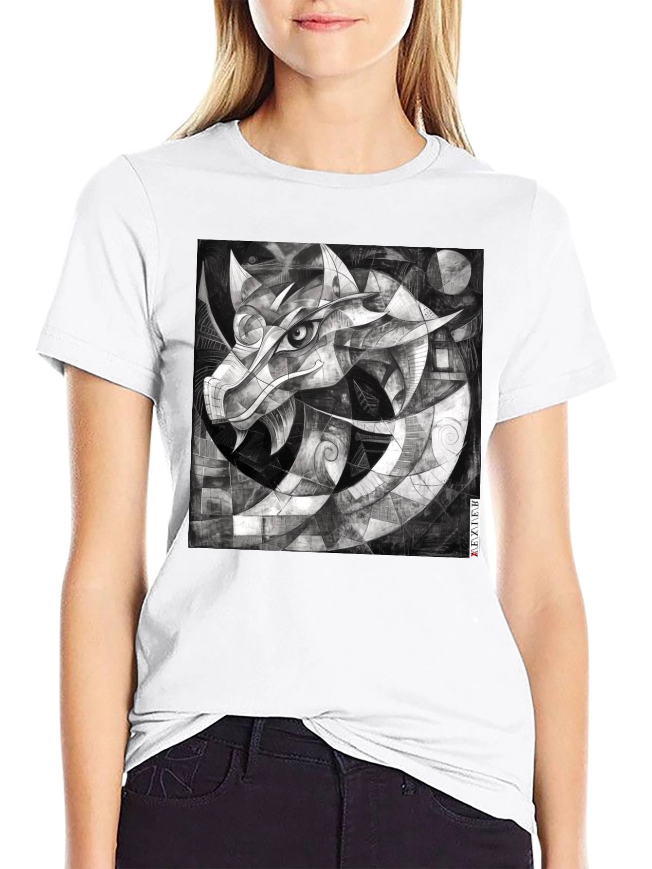 Abstract Dragon Graphic Black T-Shirt