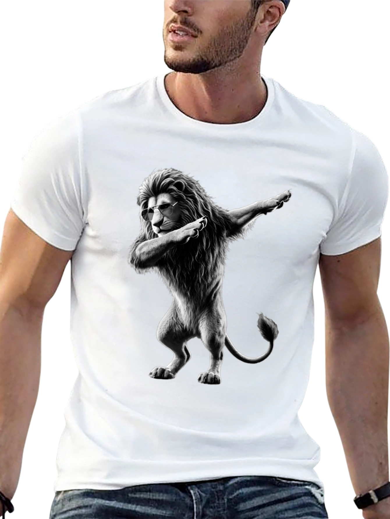 Dabbing Lion Graphic T-Shirt - Cool Animal Tee
