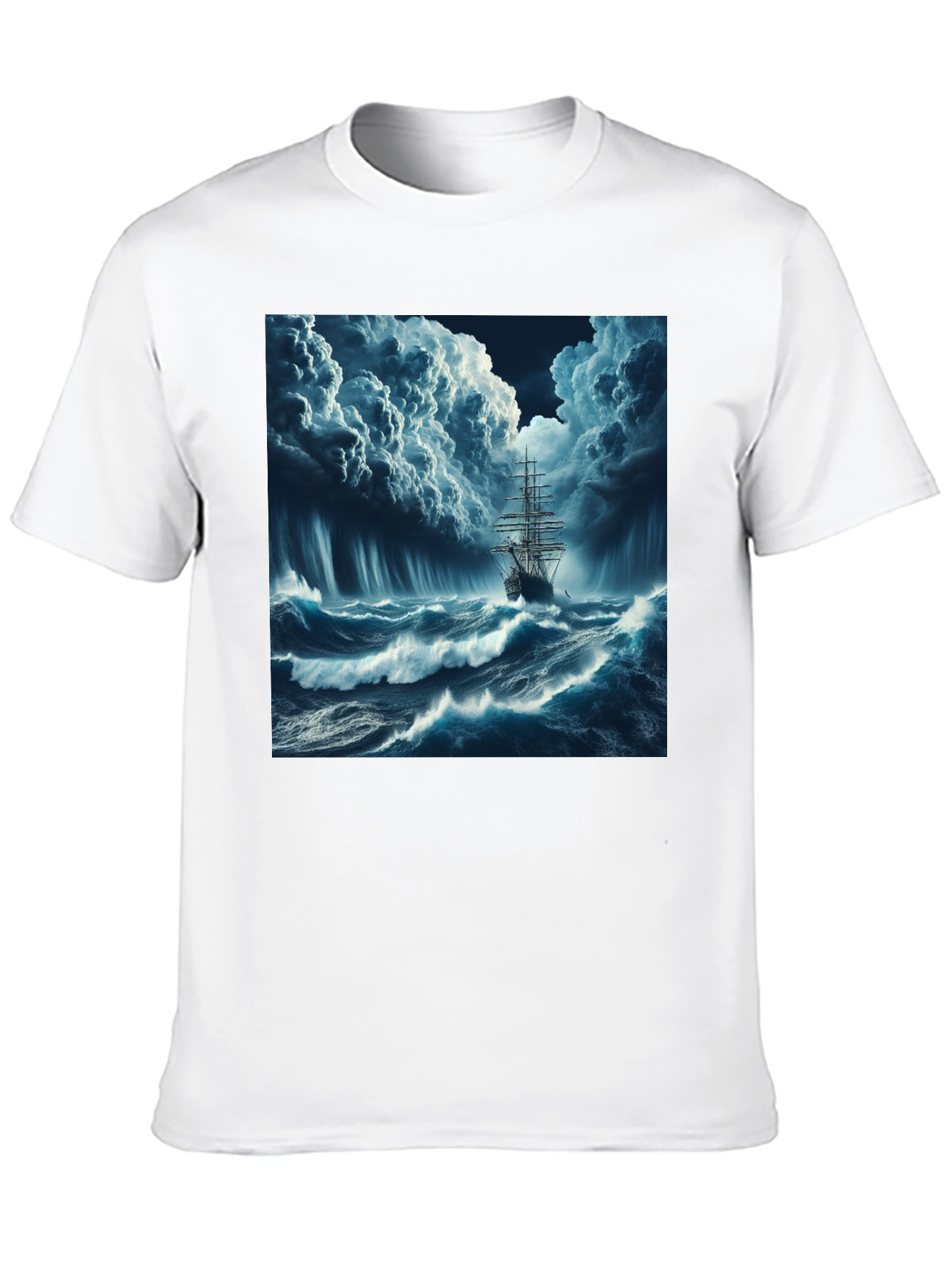 Stormy Sea Ship Graphic Tee - Black