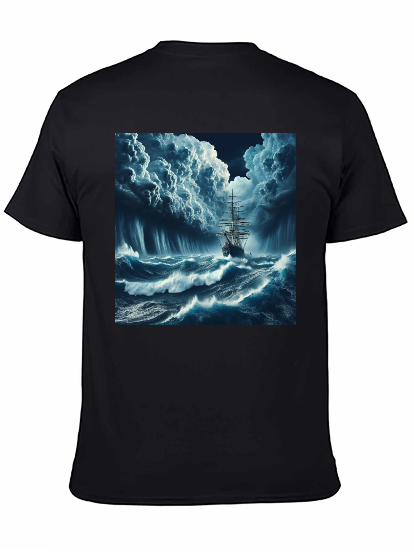 Stormy Sea Ship Graphic Tee - Black