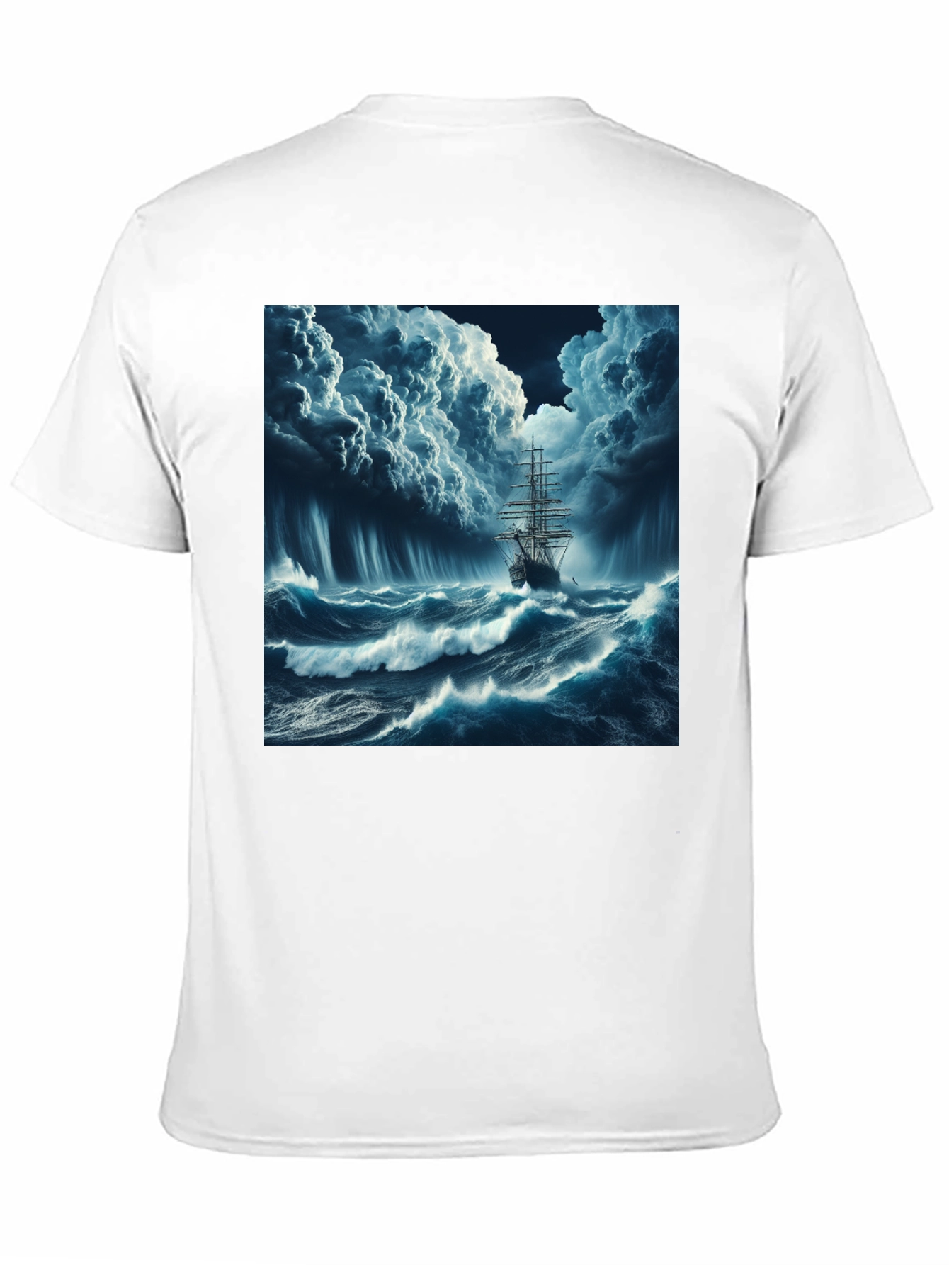 Stormy Sea Ship Graphic Tee - Black